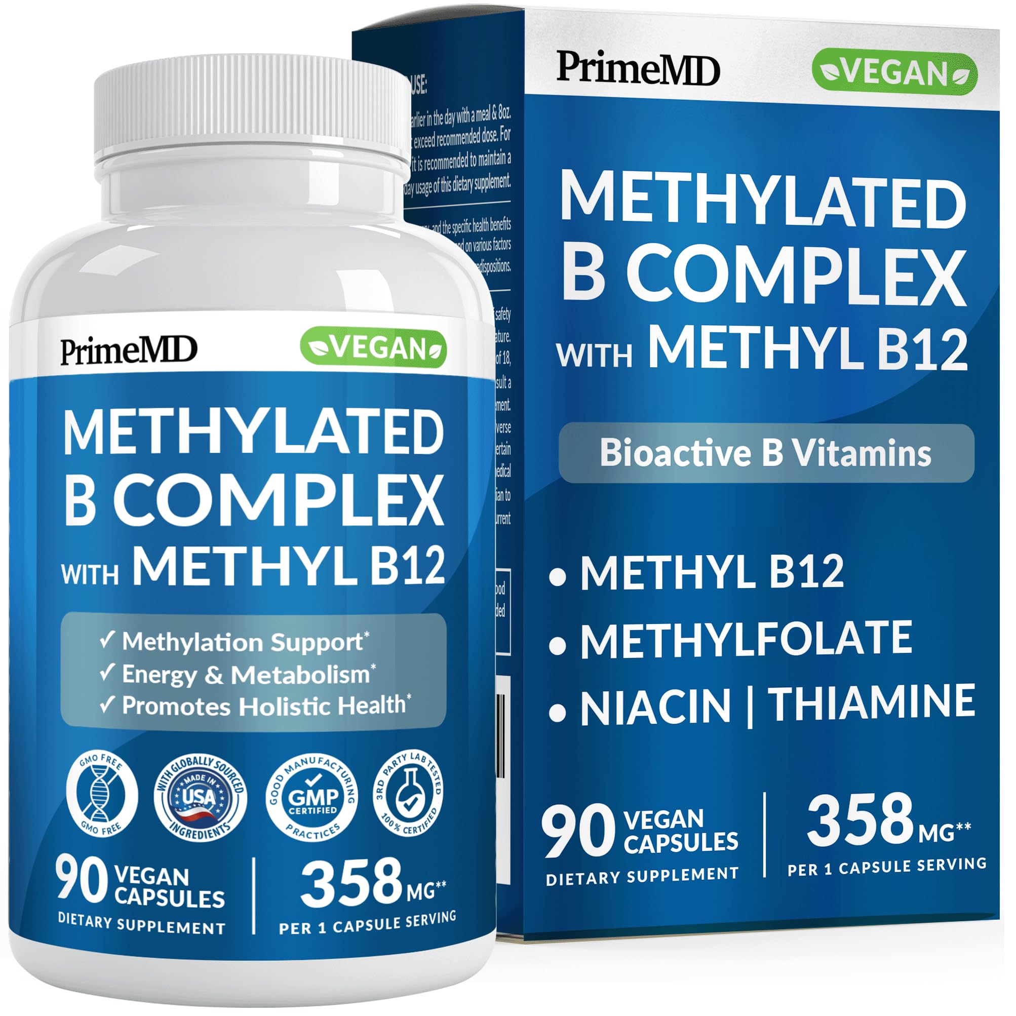 PrimeMD Methylated B Complex Supplement 360mg front view