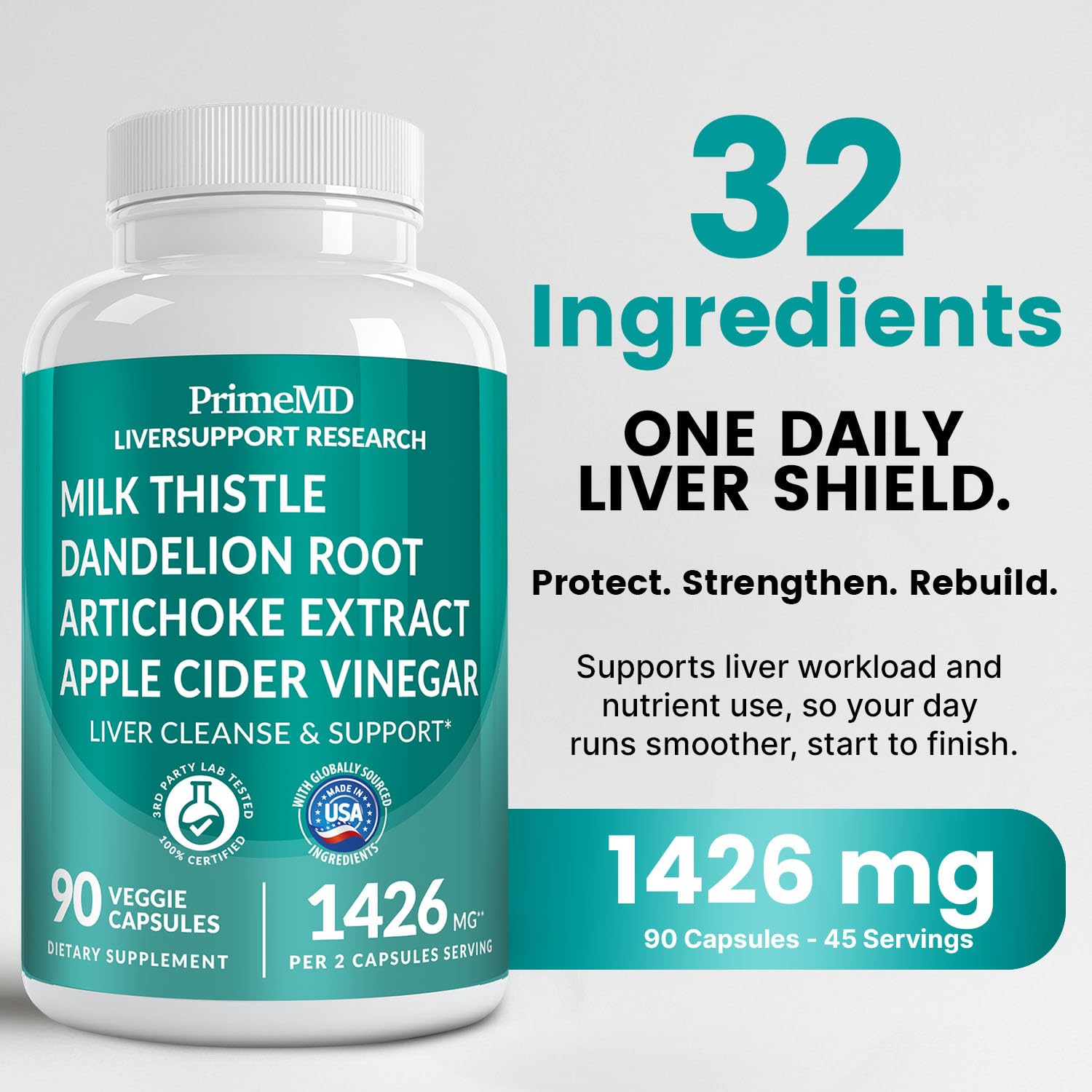 PrimeMD Milk Thistle supplement capsules on a table