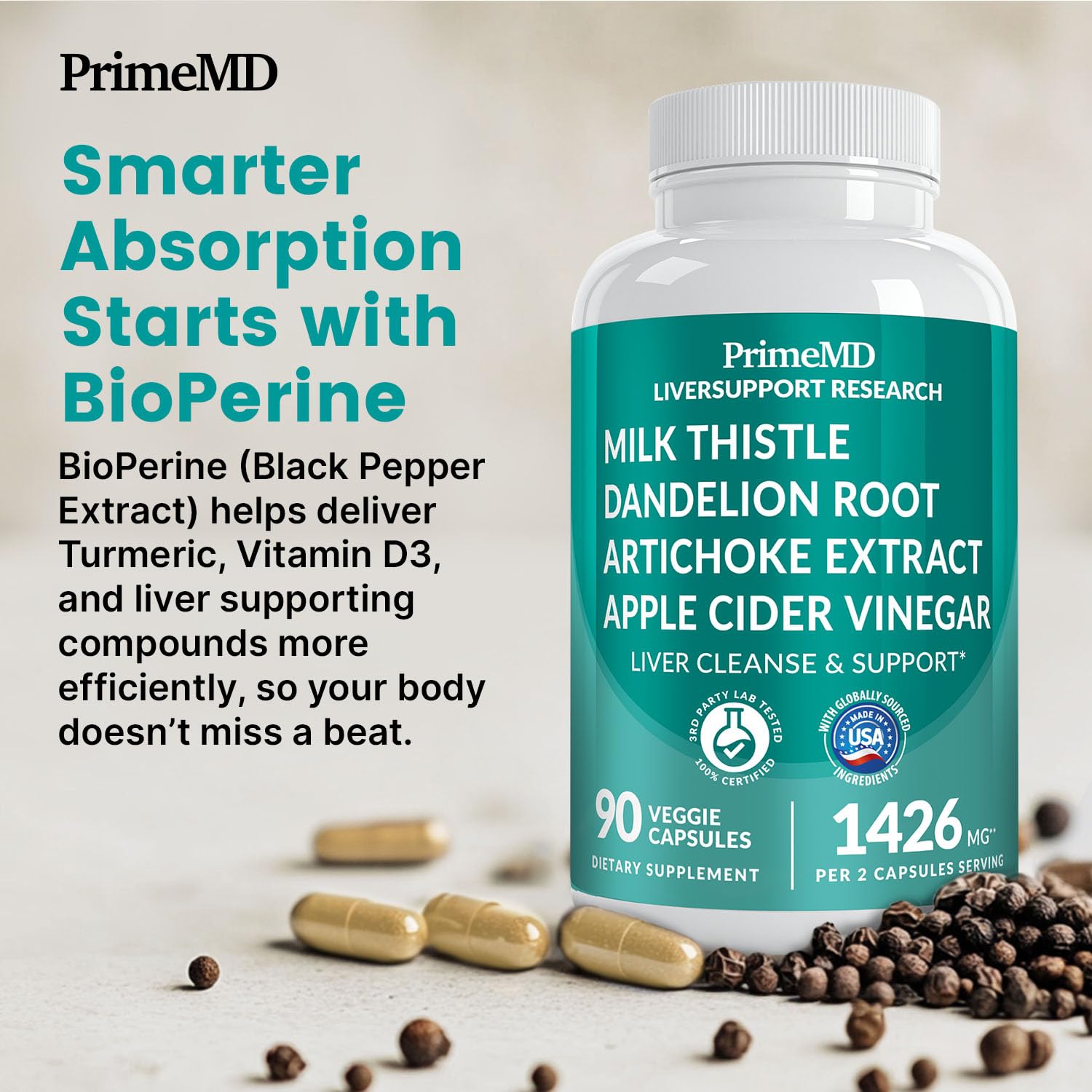 PrimeMD Milk Thistle supplement on kitchen counter