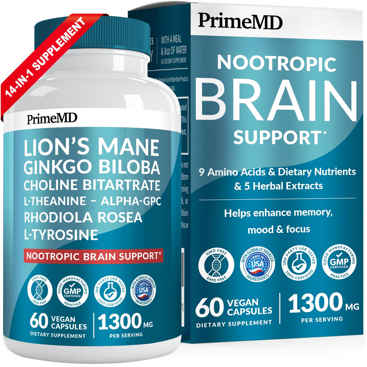 PrimeMD Nootropics Brain Supplement front view