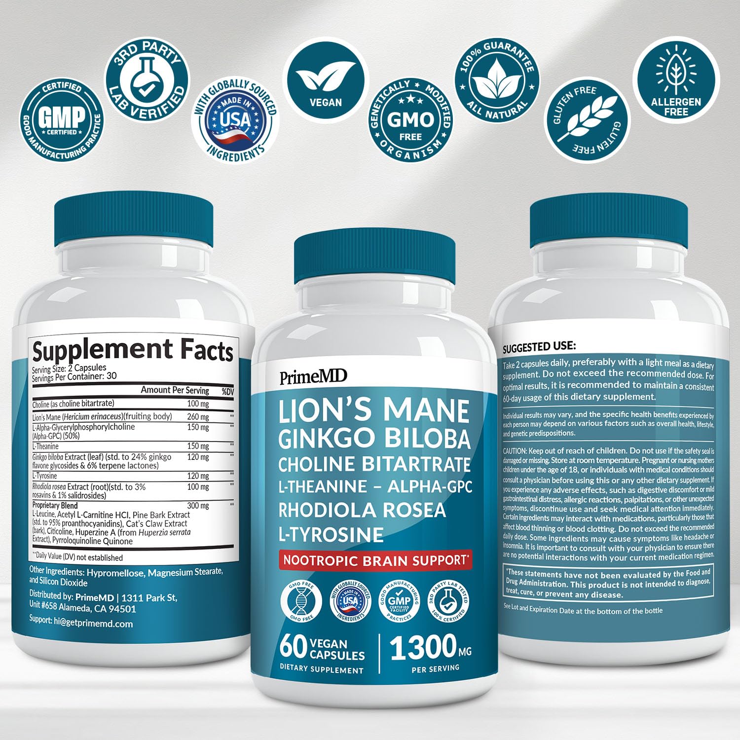 PrimeMD Nootropics Brain Supplement on a desk with notebook