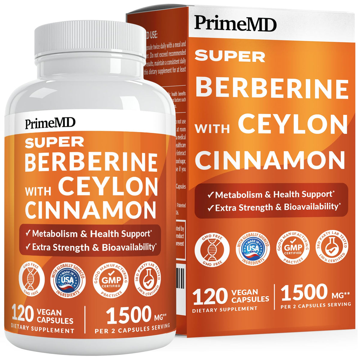 PrimeMD Super Berberine 1500 mg capsules front view