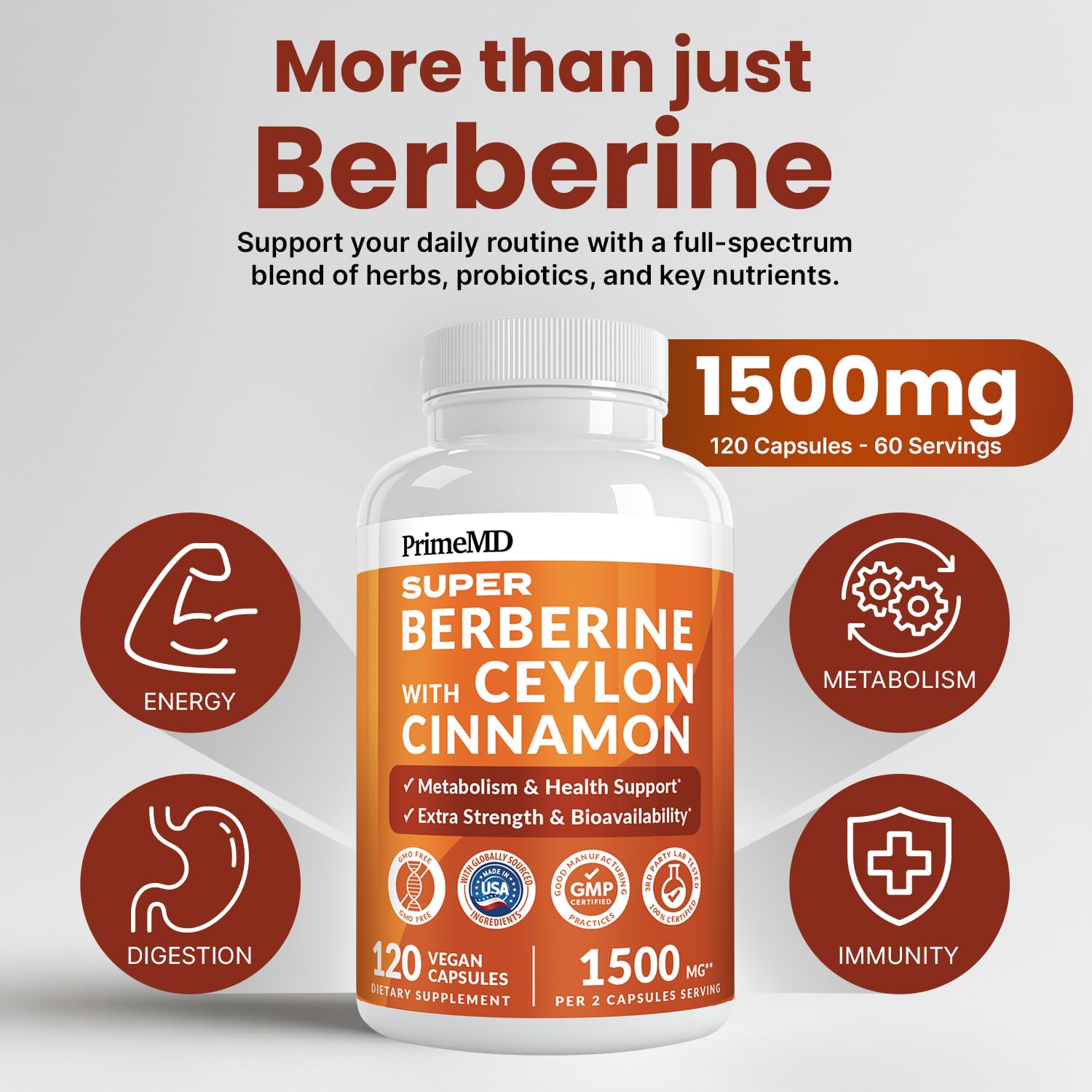 PrimeMD Super Berberine 1500 mg capsules side view