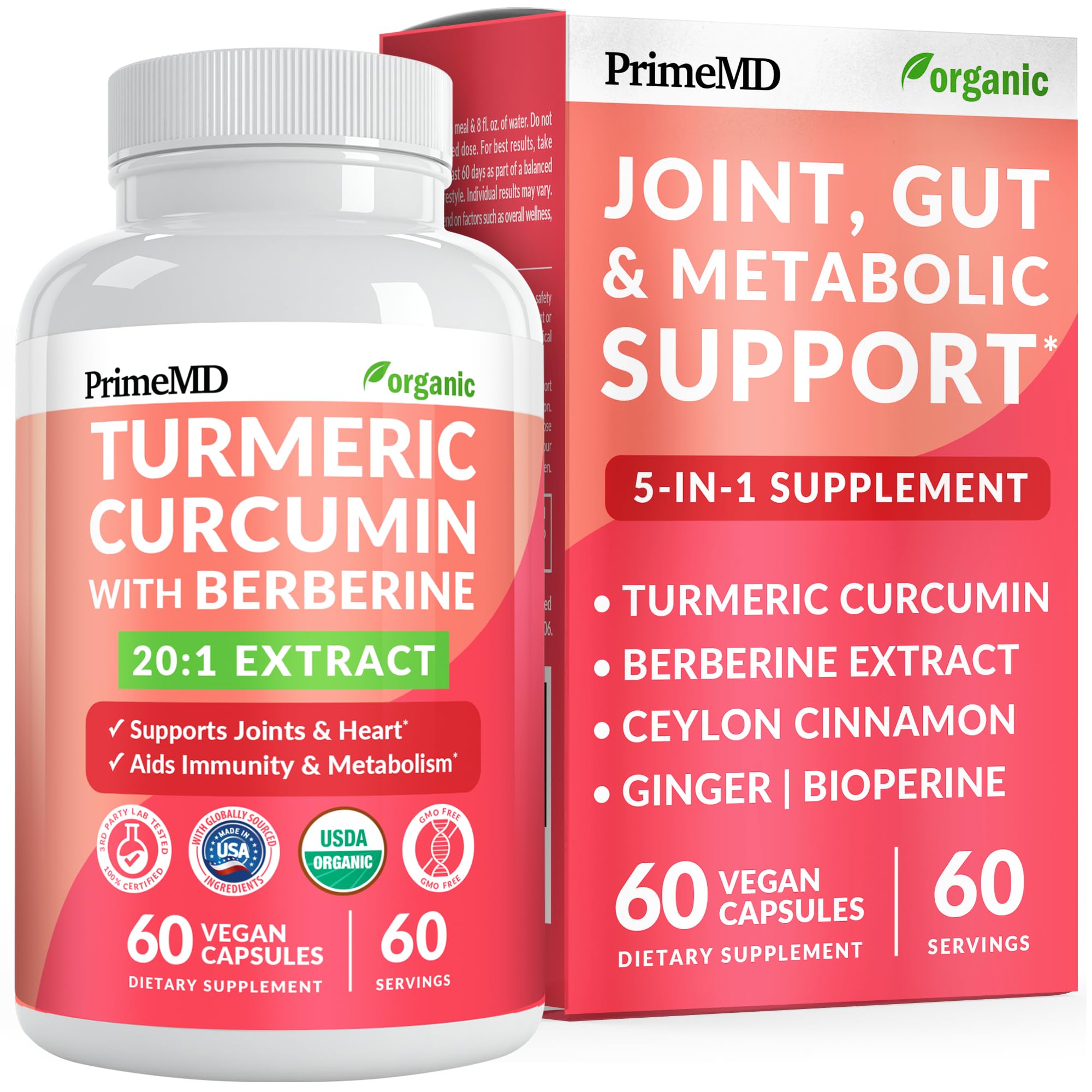 PrimeMD Turmeric Curcumin Capsules front view with packaging