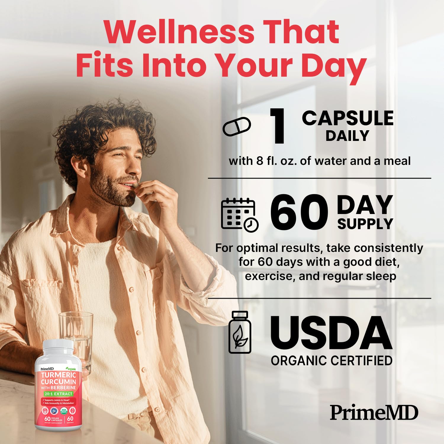 PrimeMD Turmeric Curcumin Capsules with a measuring spoon