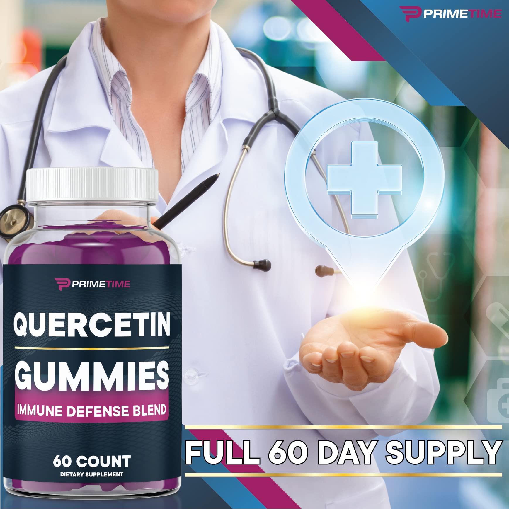 Primetime Sports Quercetin Zinc Gummies displayed with fruits