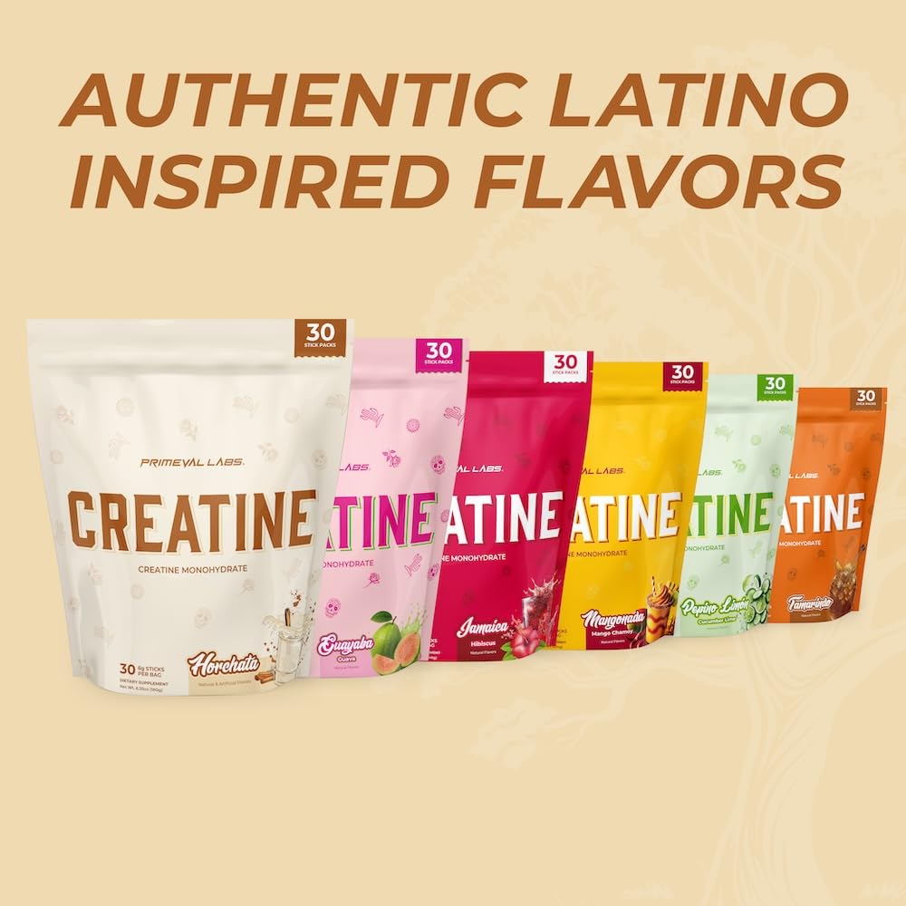 Primeval Labs Flavored Creatine 209g close-up of flavour options