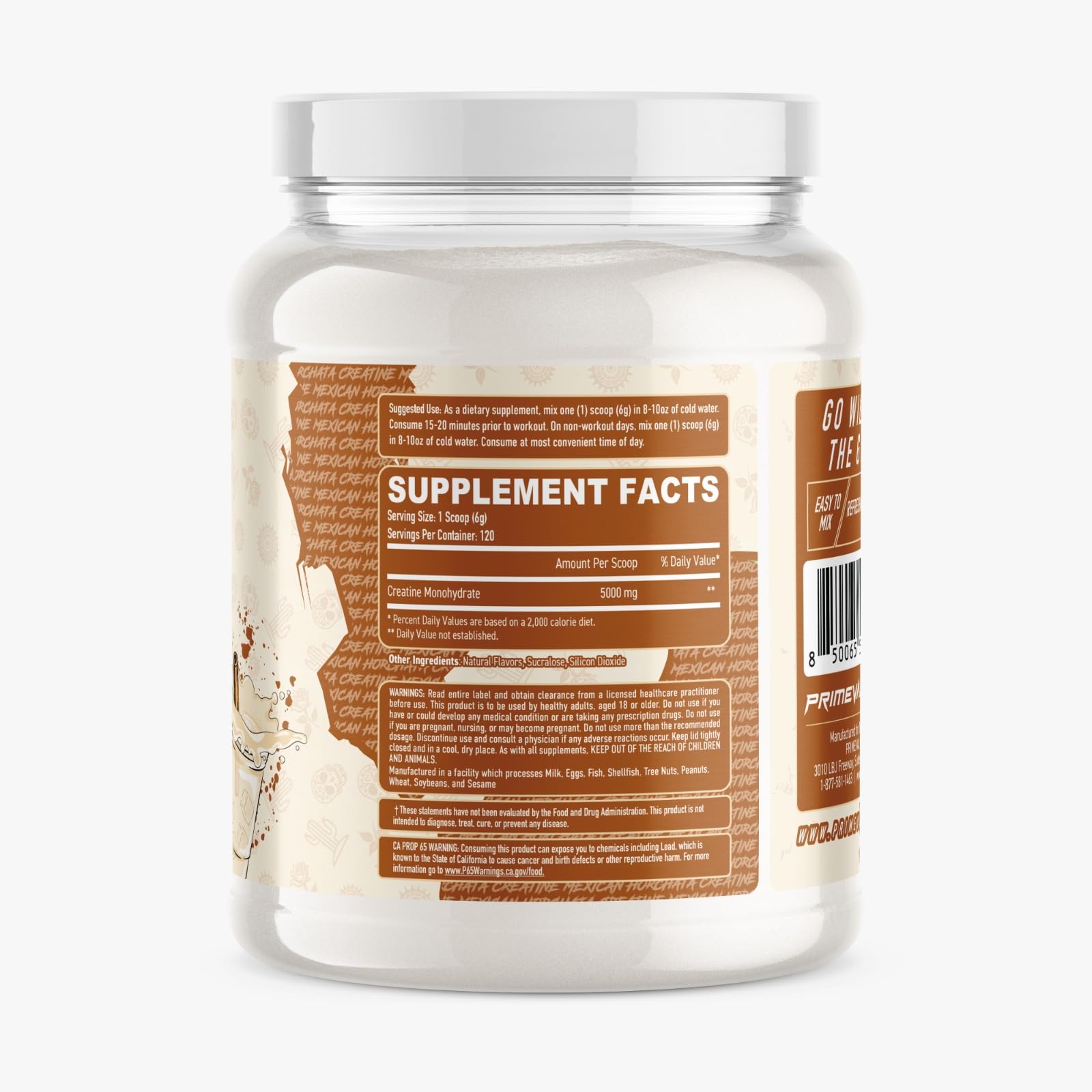 Primeval Labs Flavored Creatine 370g side view showing ingredient list
