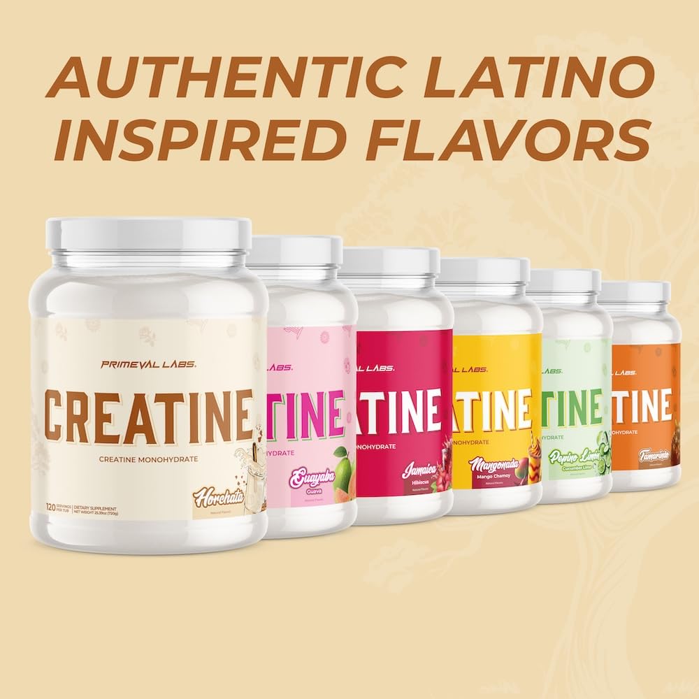 Primeval Labs Flavored Creatine 370g with a vibrant Latino flavour theme