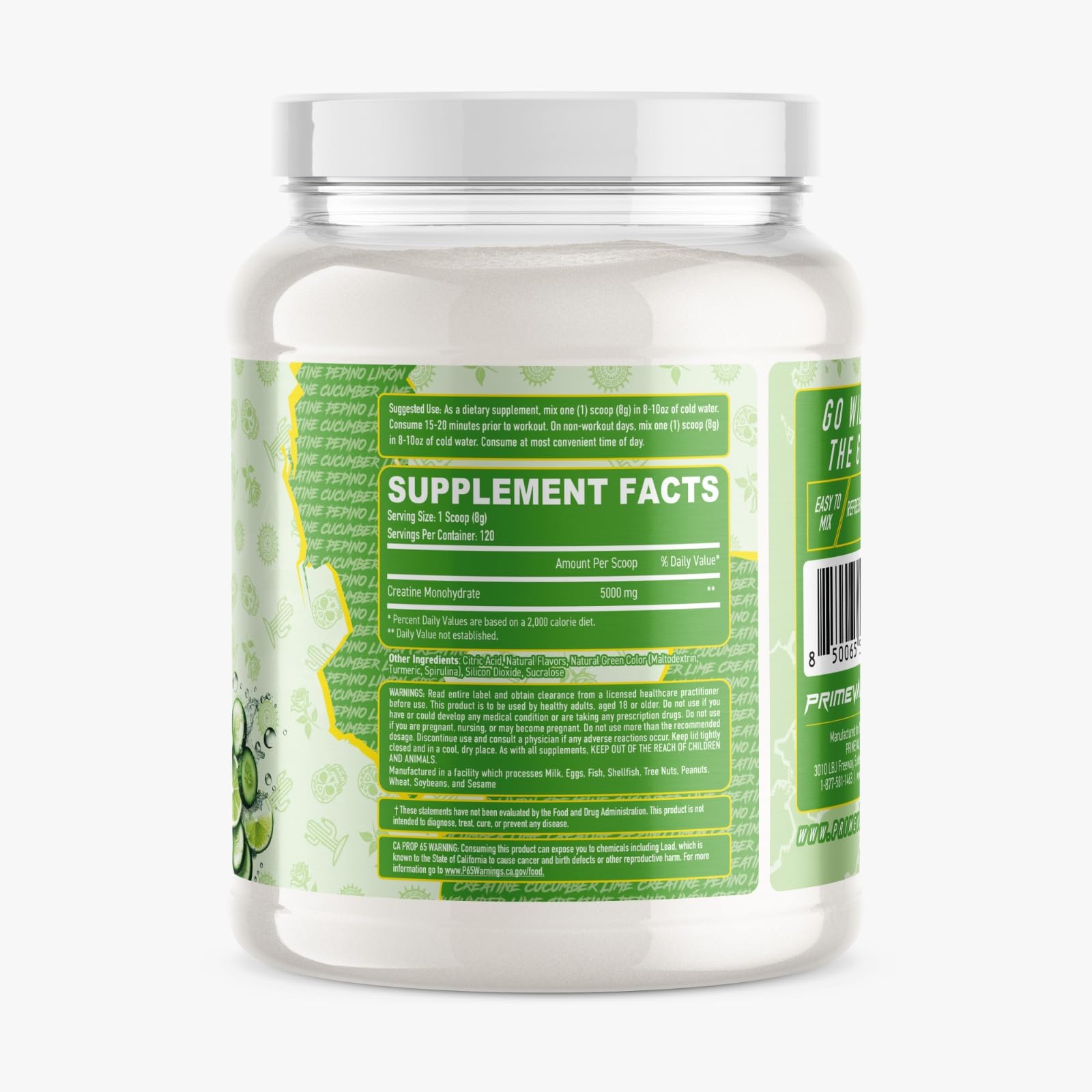 Primeval Labs Flavoured Creatine 370g back view with nutritional information
