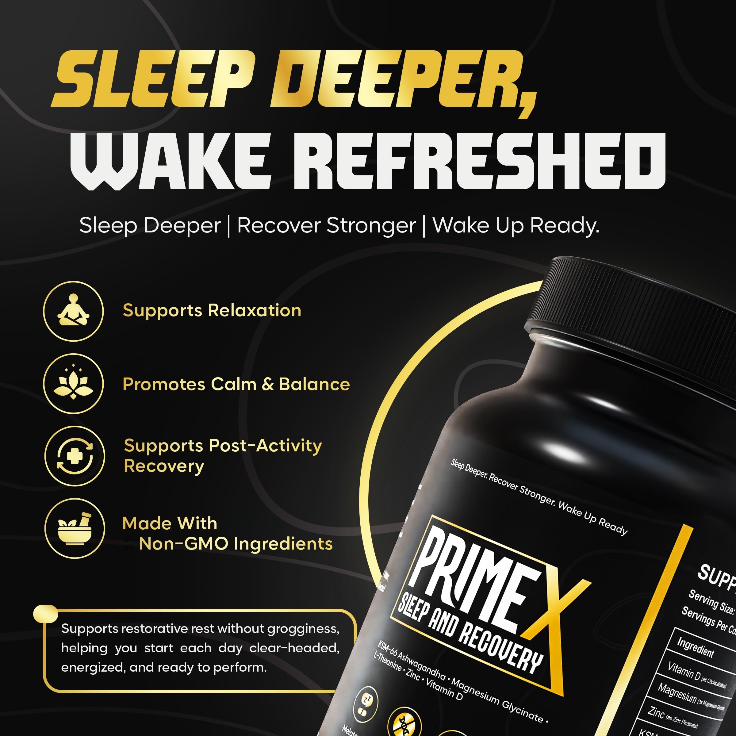PrimeX Sleep and use Capsules side view showing ingredients