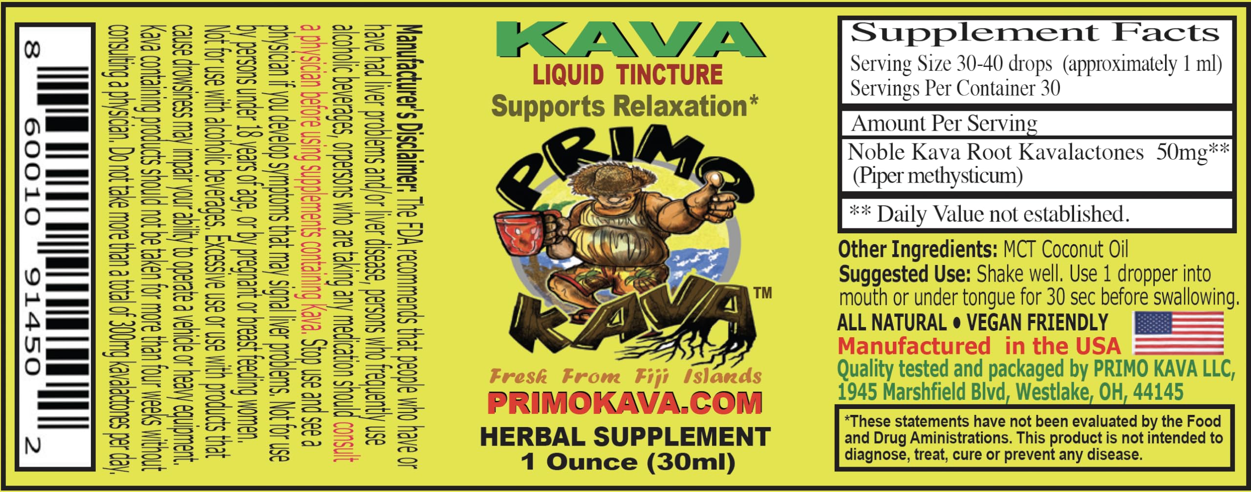 PRIMO KAVA Kava Drops with MCT Coconut Oil ingredient focus