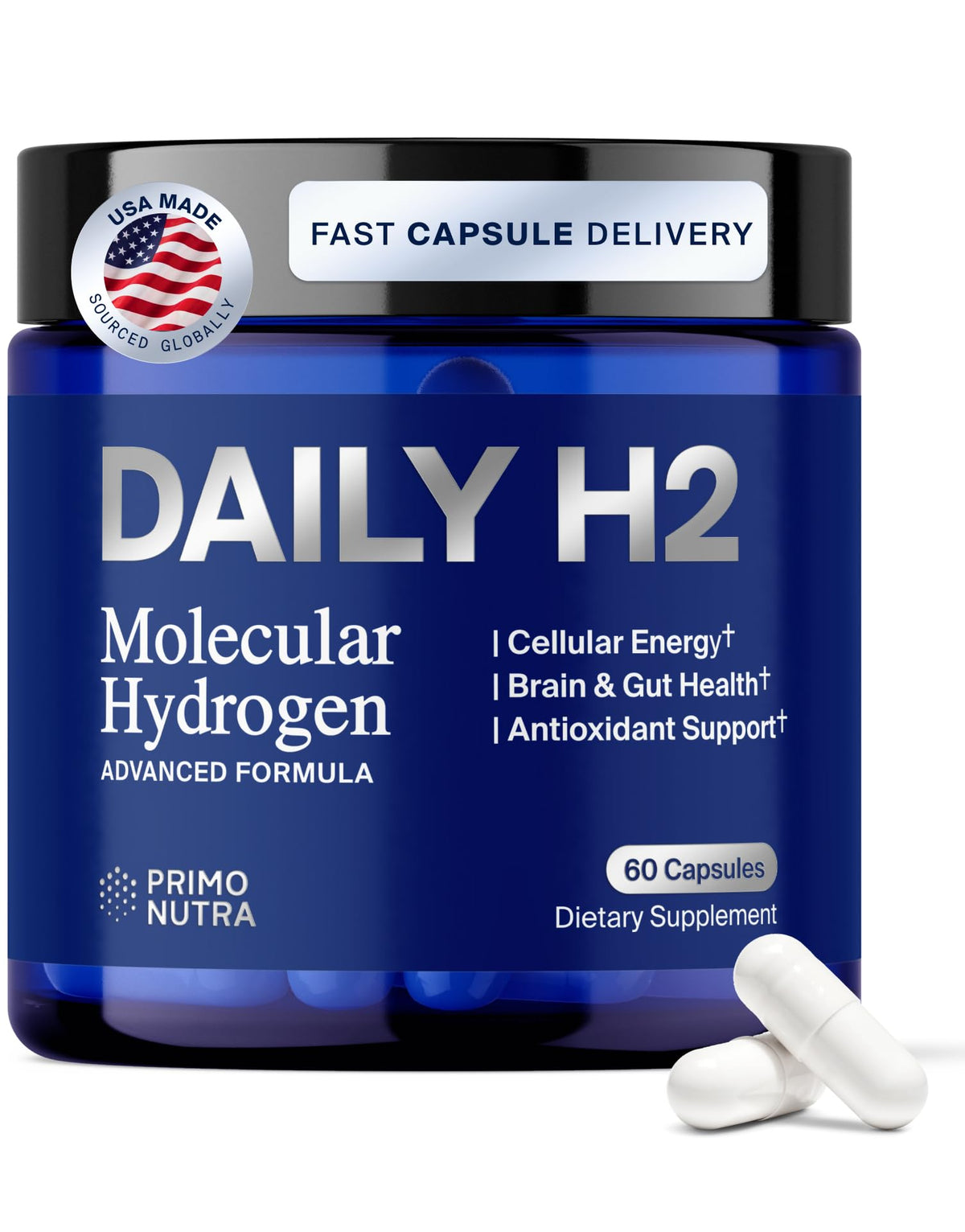 PRIMONUTRA DailyH2 Molecular Hydrogen Capsules 60 Count front view