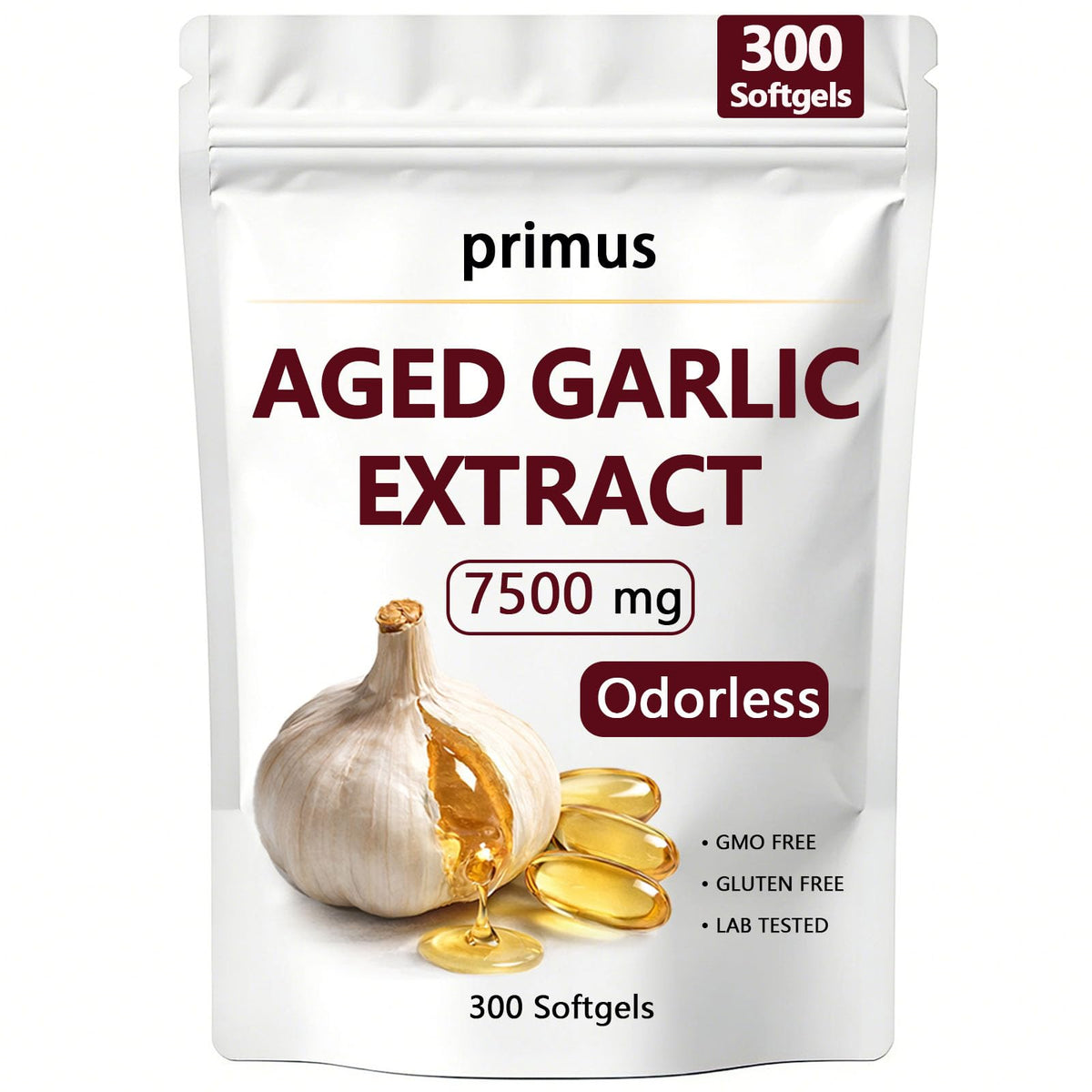 primus Odorless Aged Garlic Extract Softgels front view