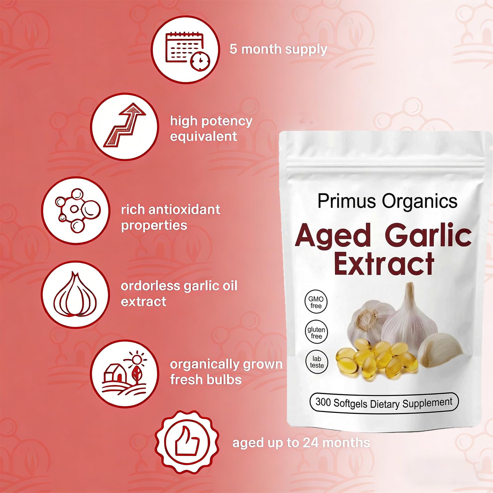 Primus Organics Aged Garlic Supplement back view