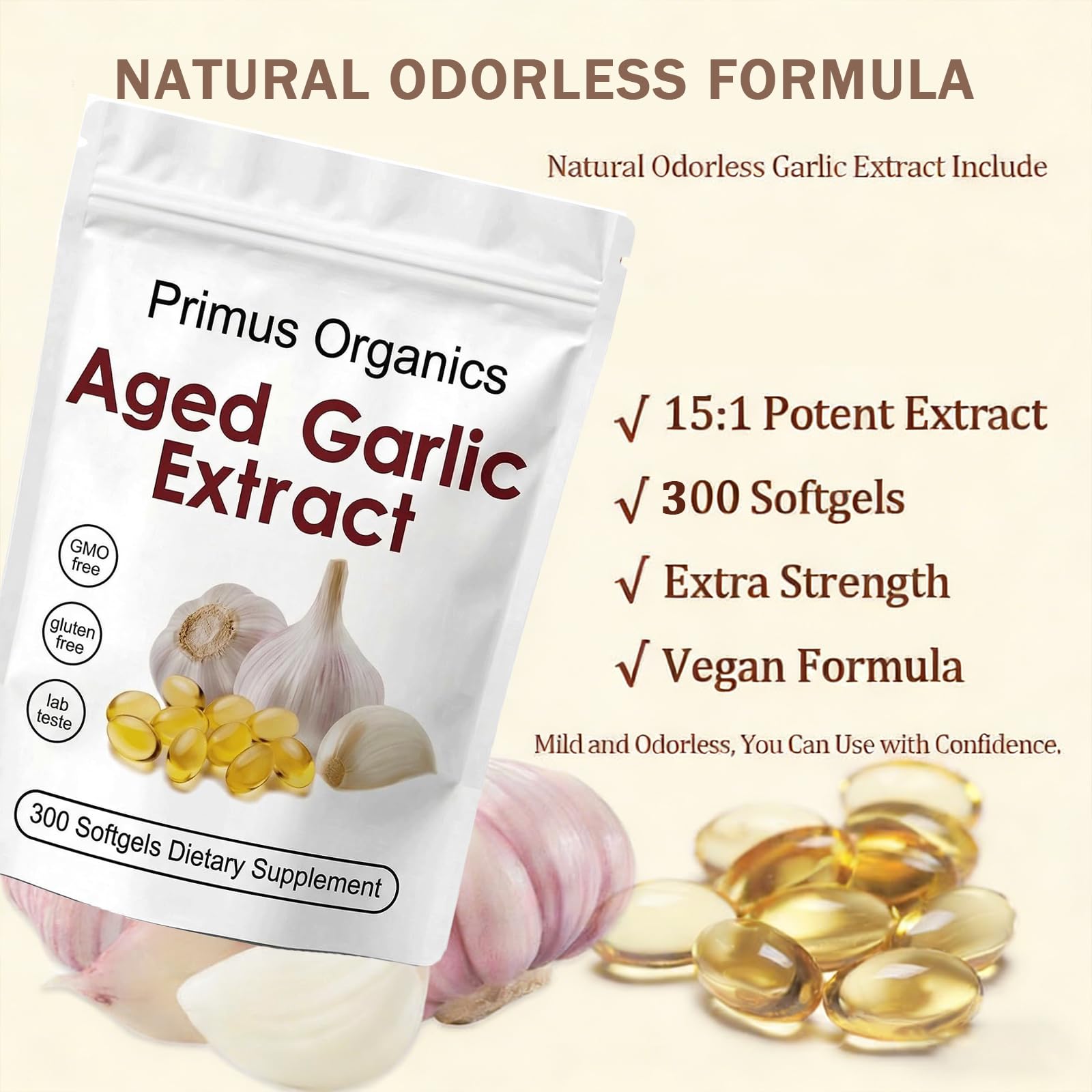 Primus Organics Aged Garlic Supplement side view