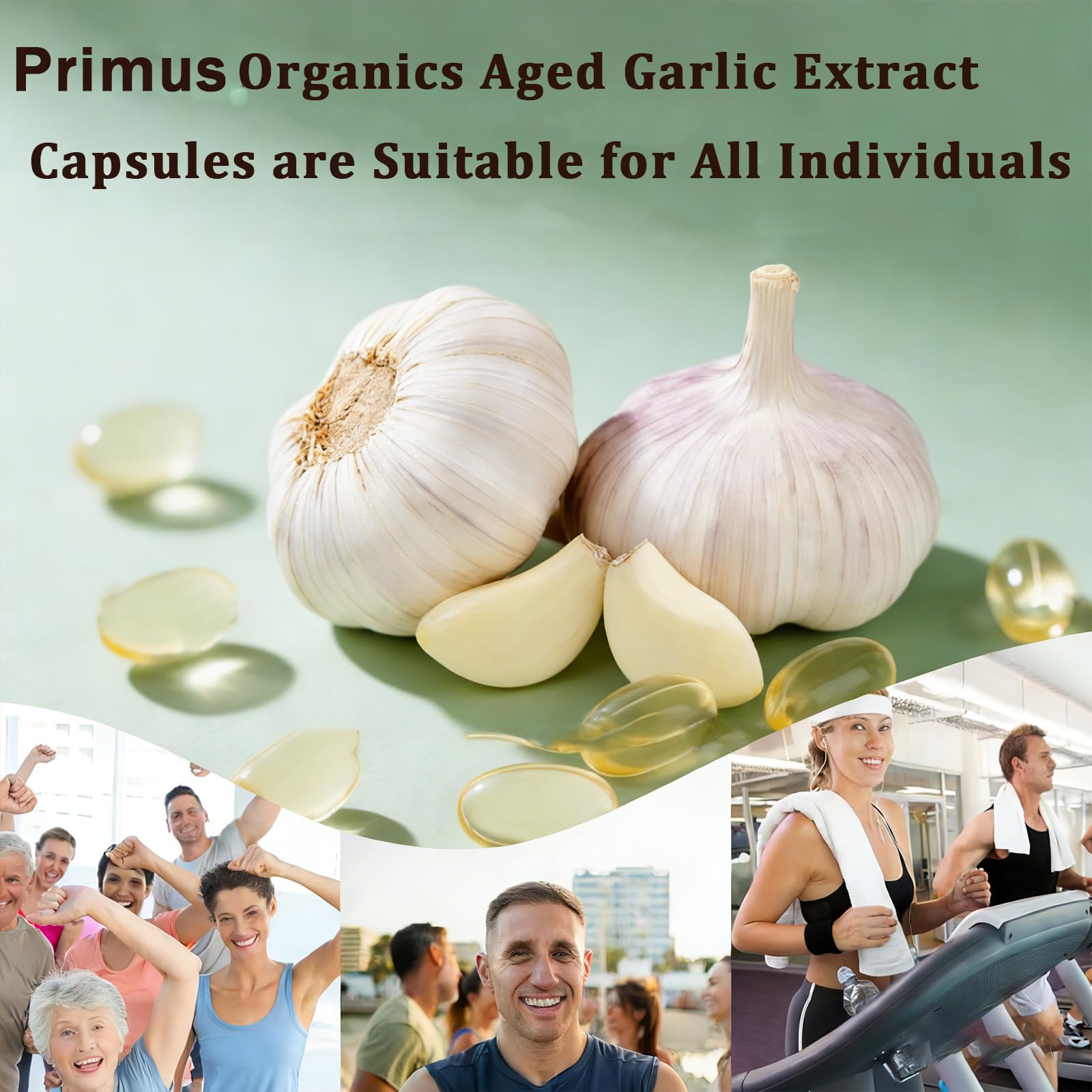 Primus Organics Aged Garlic Supplement with capsules