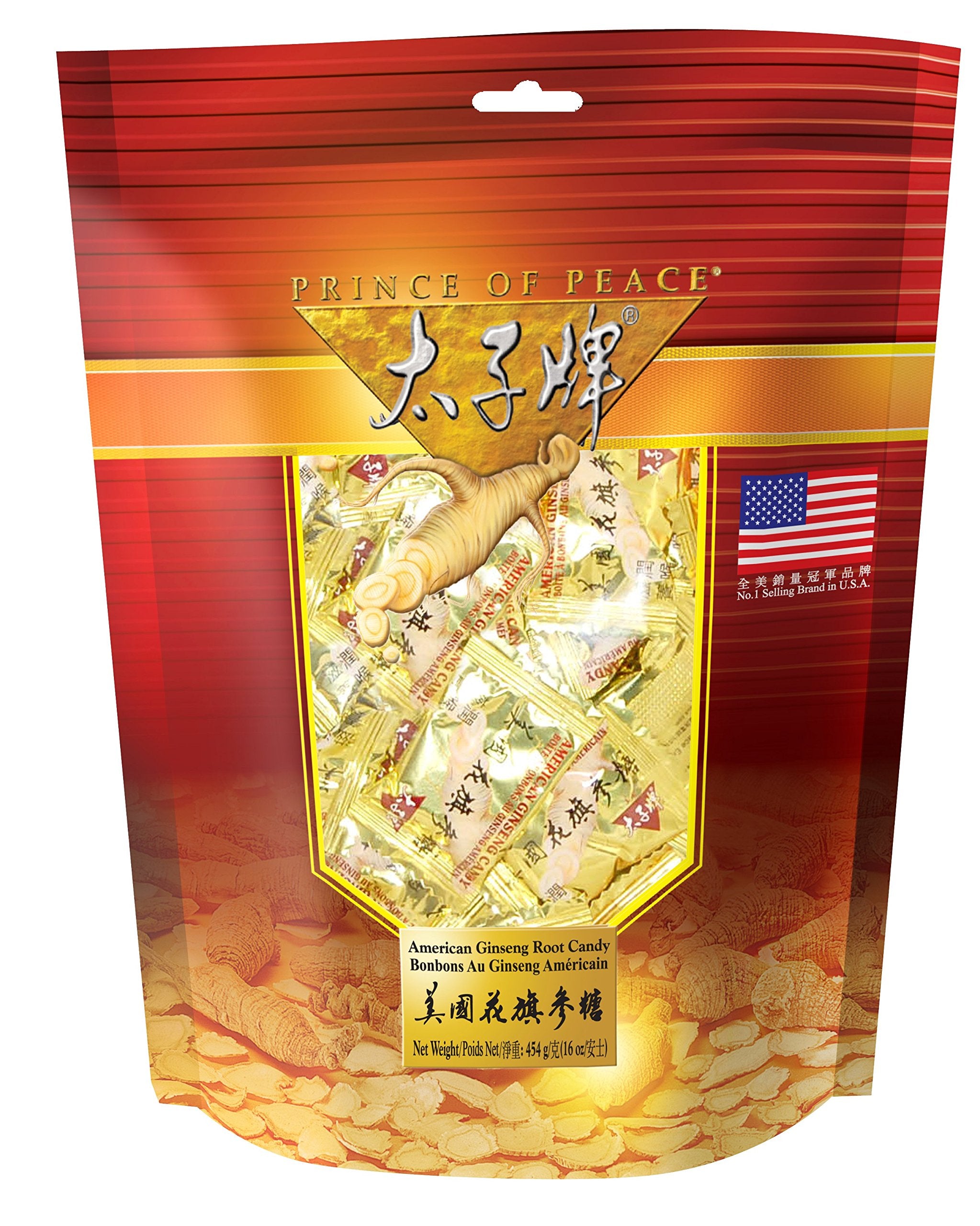 Prince Of Peace American Ginseng Root Candy 454g front view with packaging