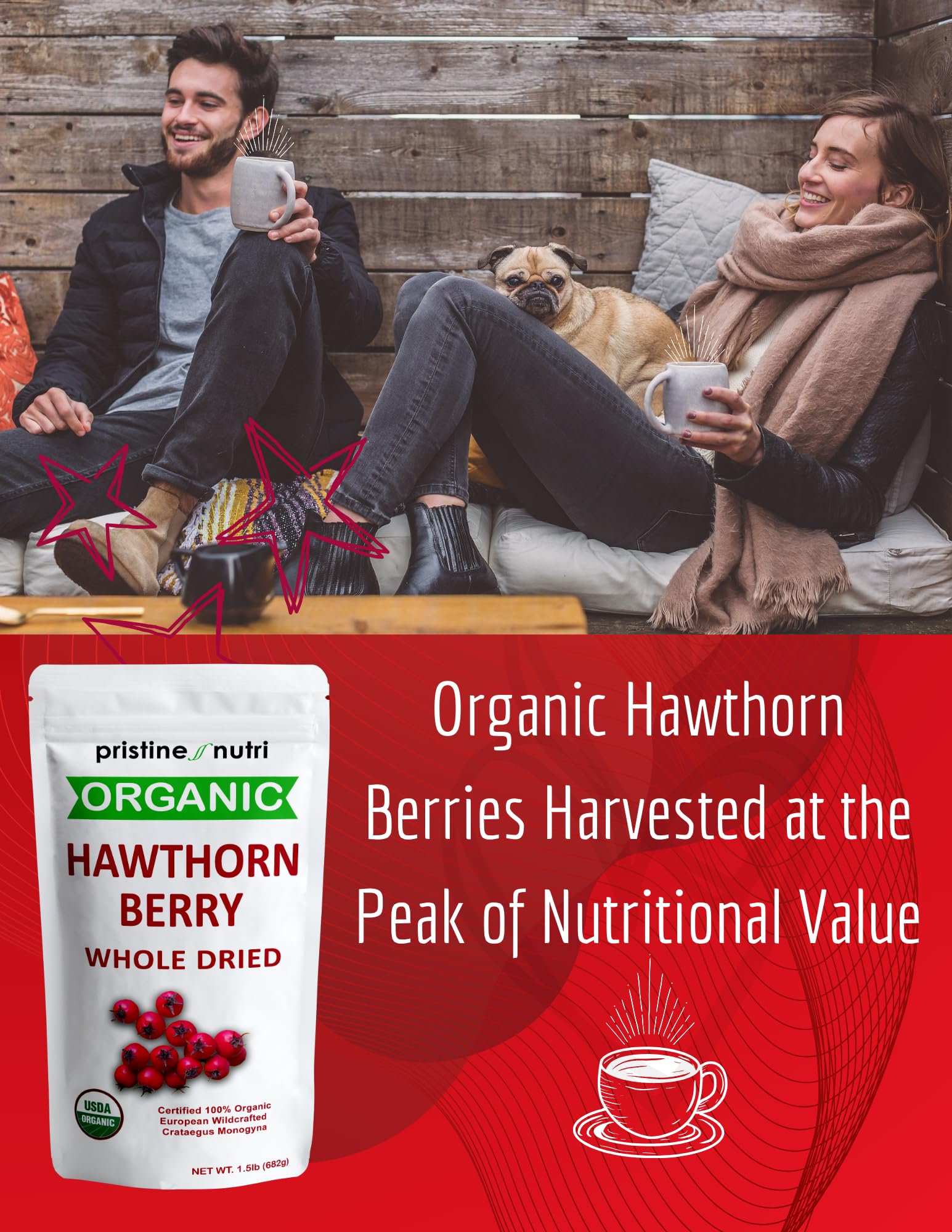 Pristine Nutri Organic Dried Hawthorn Berries in a bowl