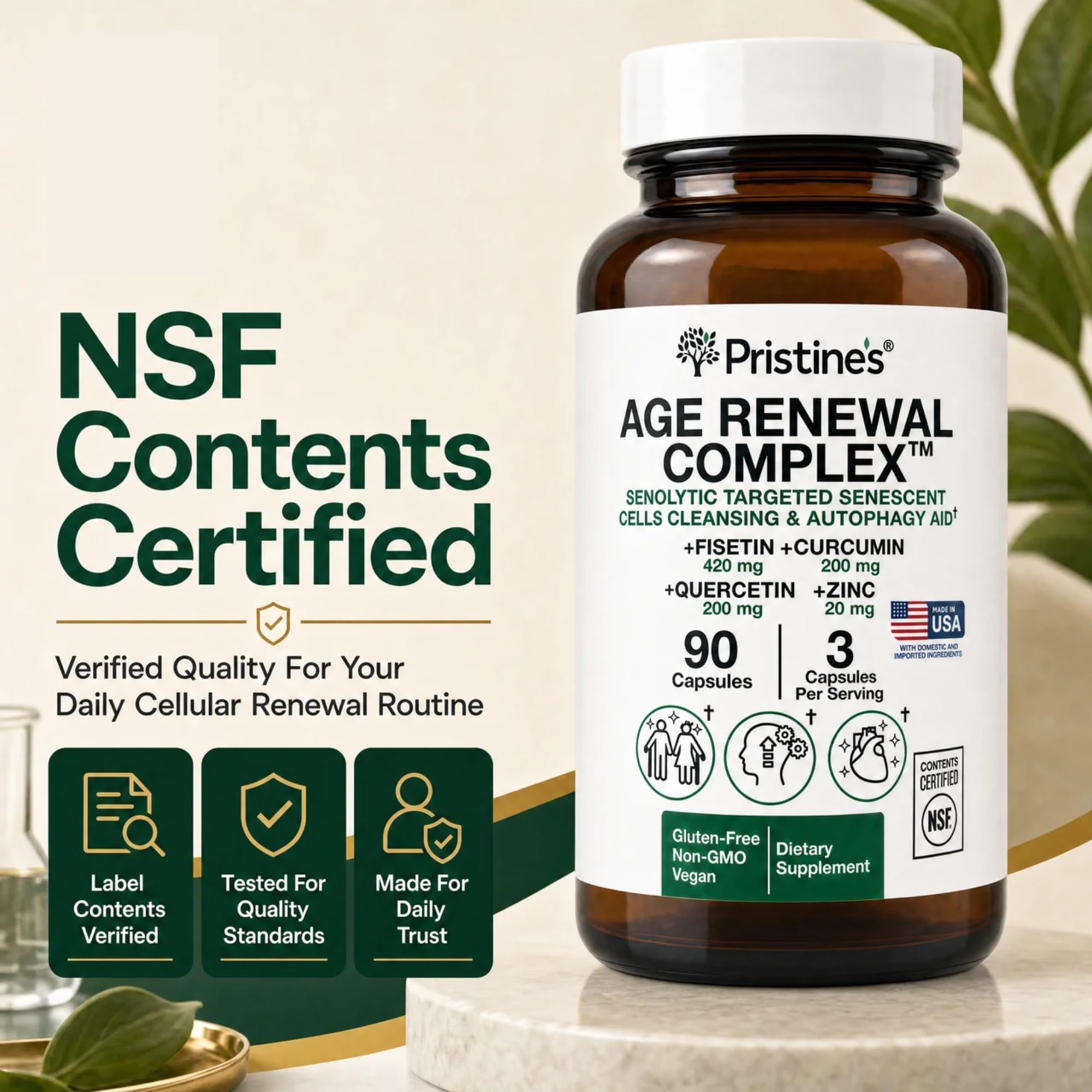 PRISTINE'S Curcumin Supplements side view showing capsules