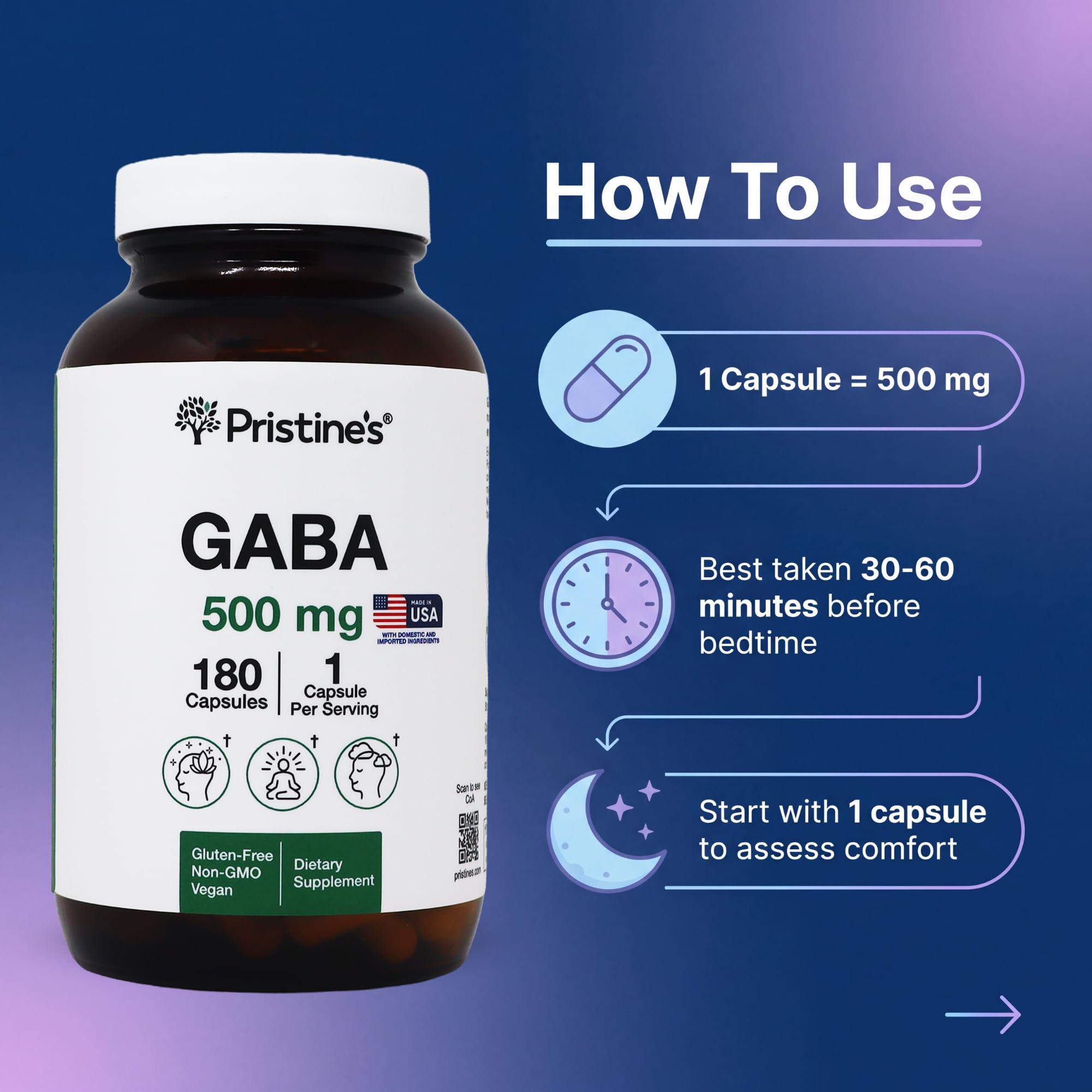 PRISTINE'S GABA Capsules packaging dimensions