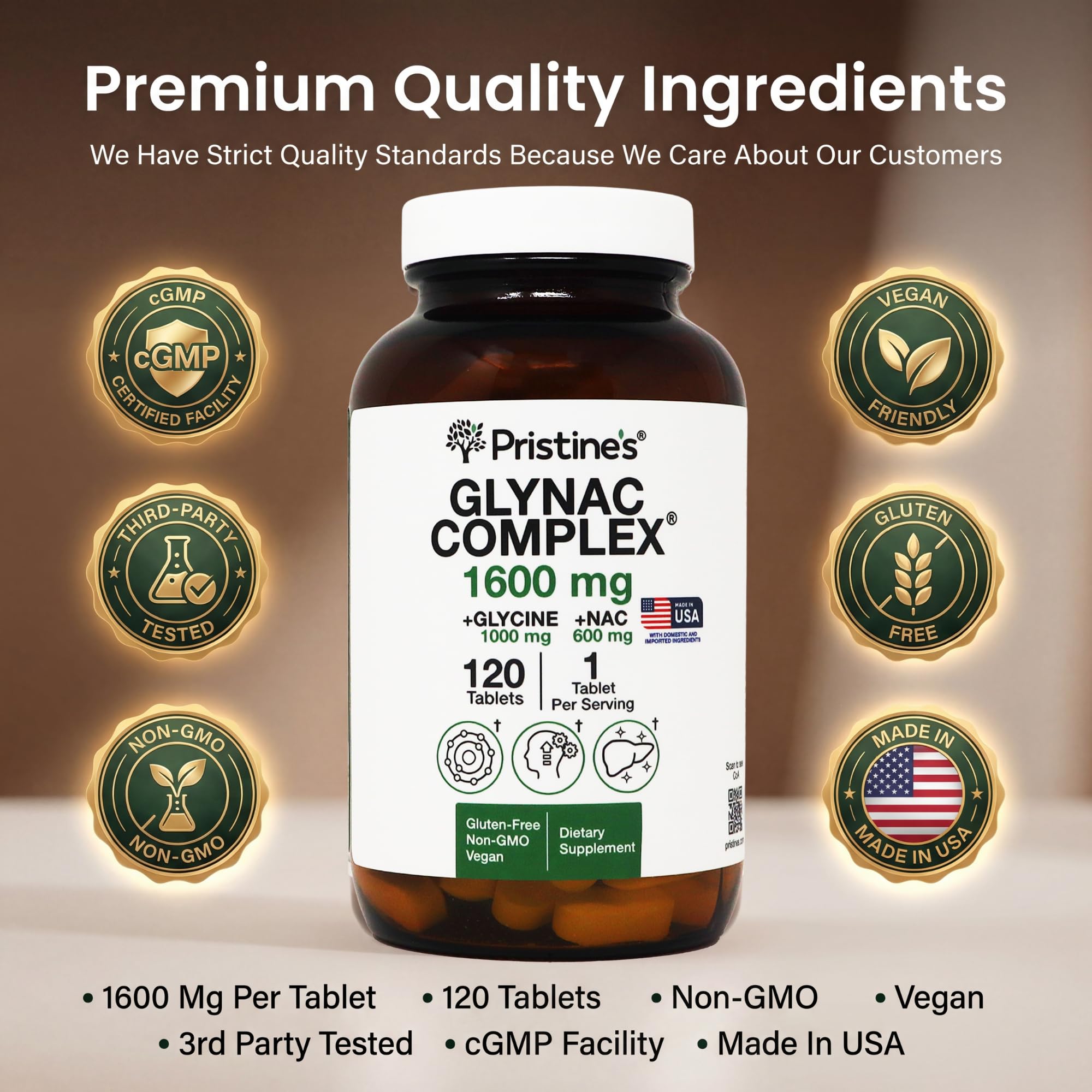 PRISTINE'S Glutathione Support Tablets side view showing large size