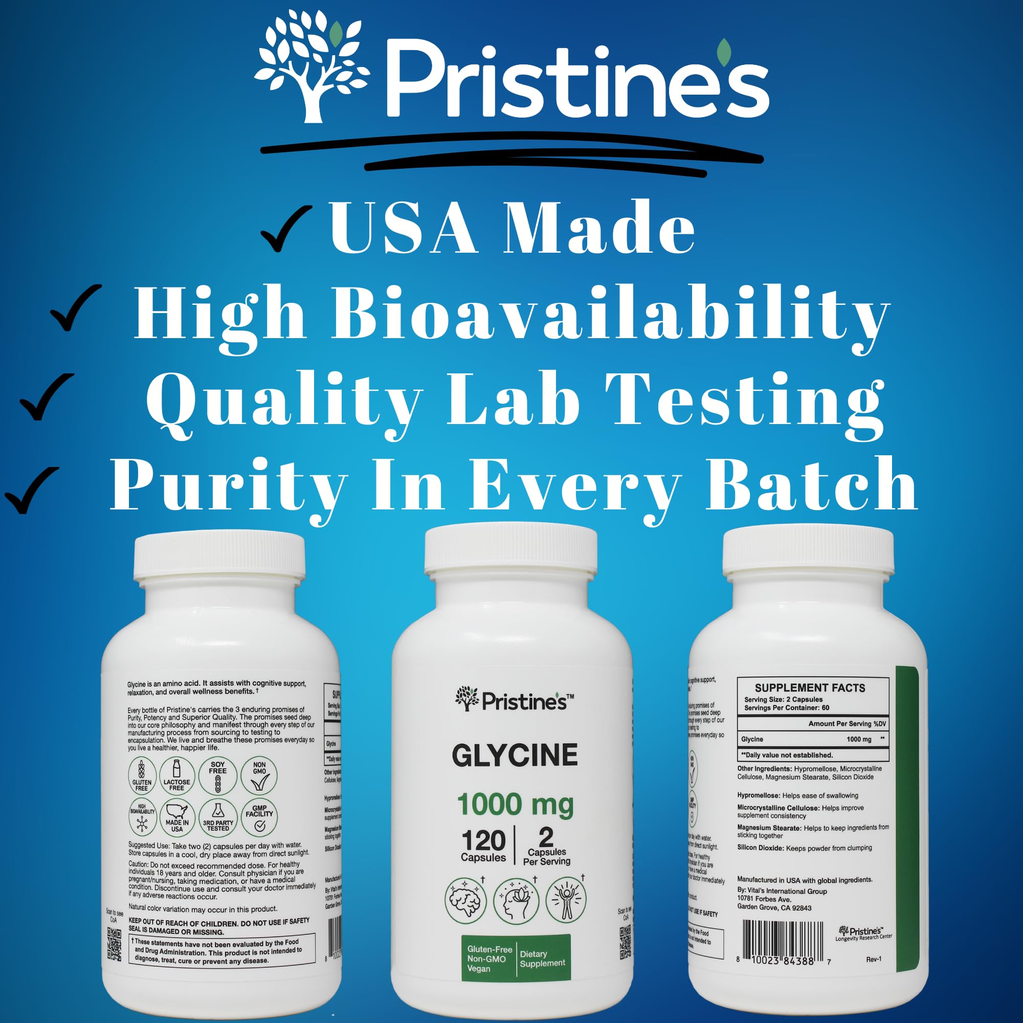 PRISTINE'S Glycine 1000mg Capsules close-up