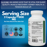 PRISTINE'S Glycine 1000mg Capsules on a wooden table
