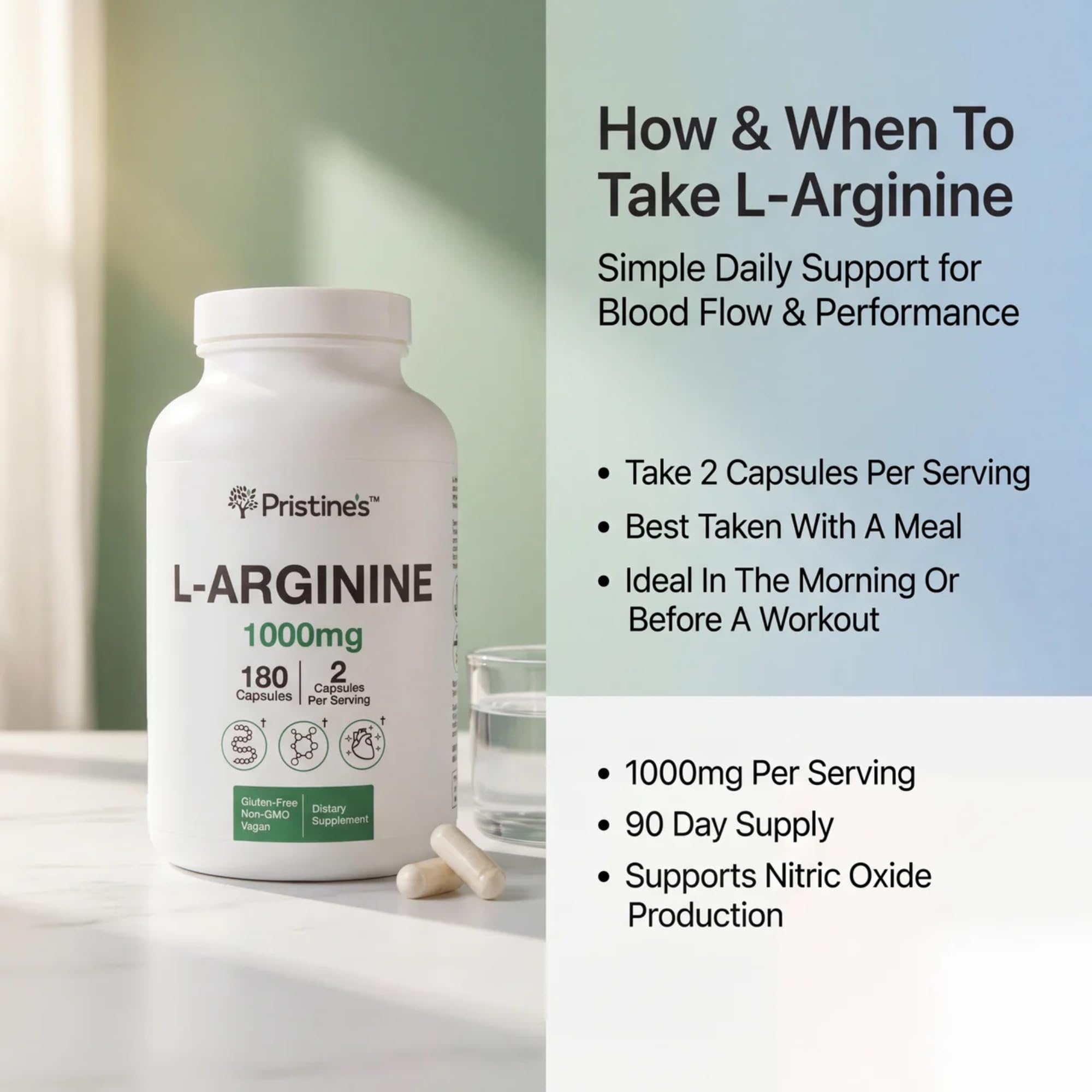PRISTINE'S L-Arginine 1000mg capsules with measuring spoon