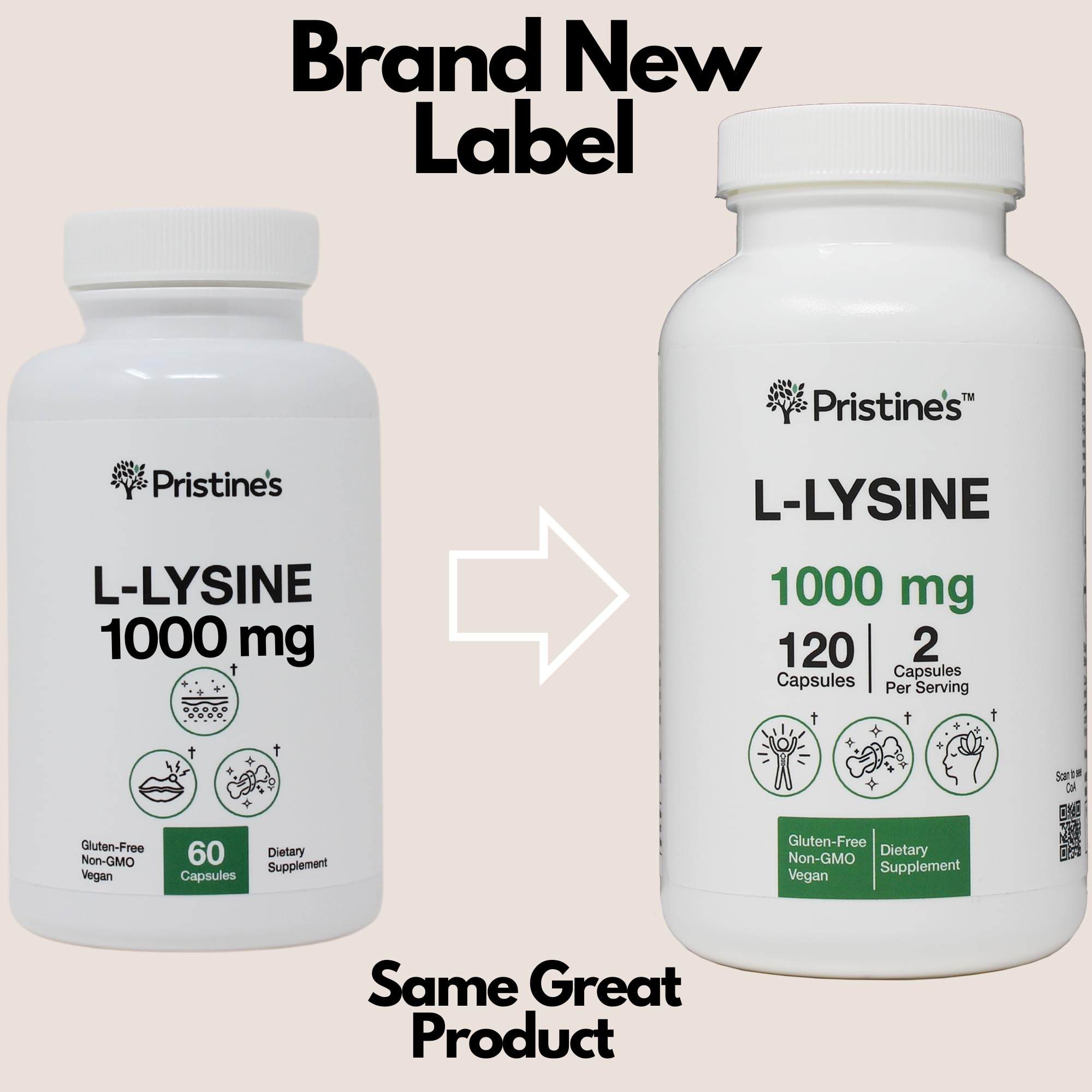 PRISTINE'S L-Lysine Supplement capsule close-up
