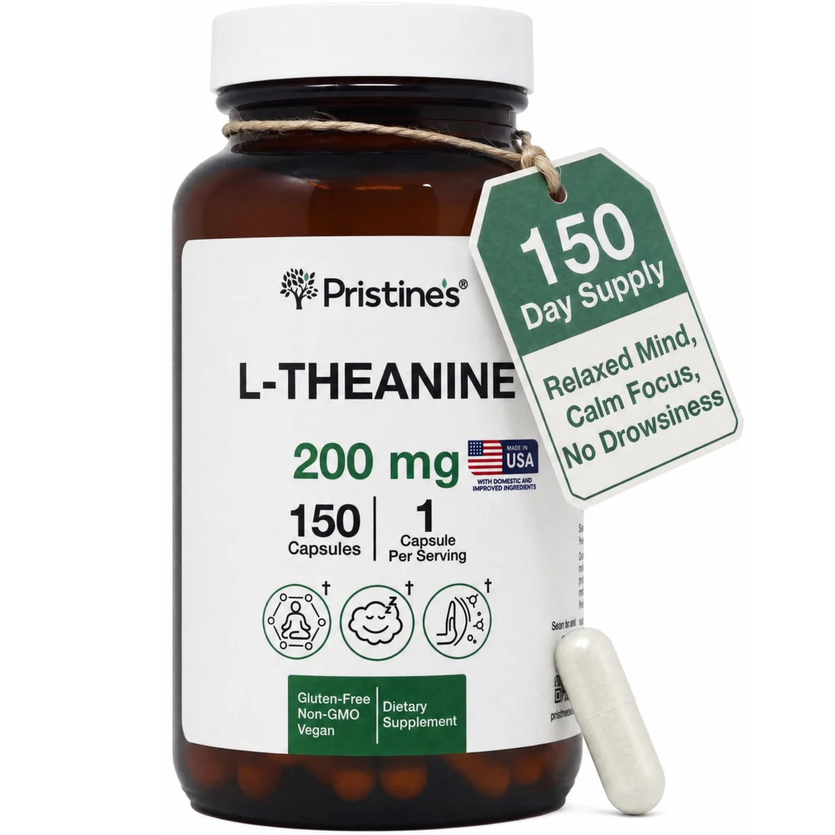 PRISTINE'S L Theanine 200 mg capsule front view