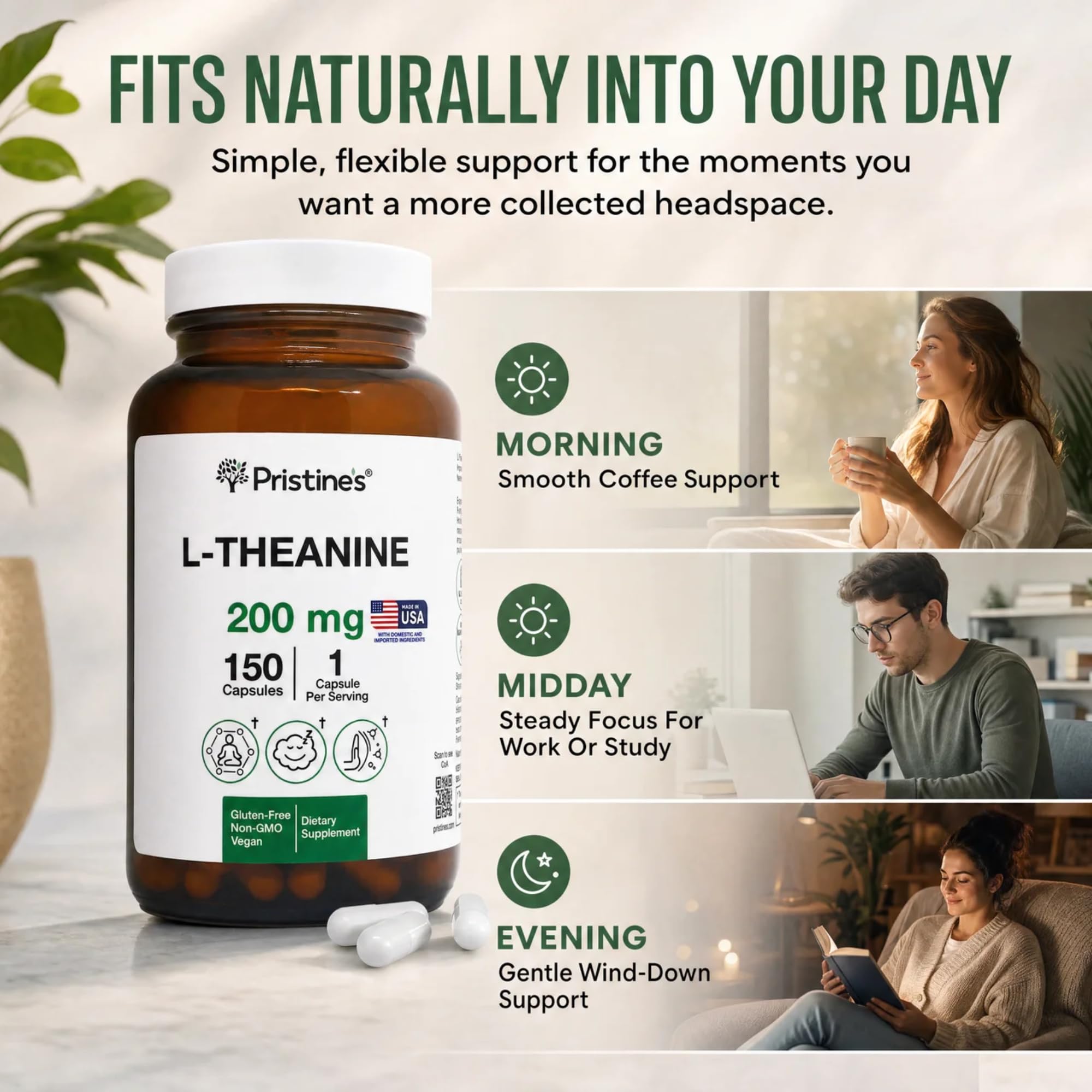 PRISTINE'S L Theanine 200 mg capsule opened bottle