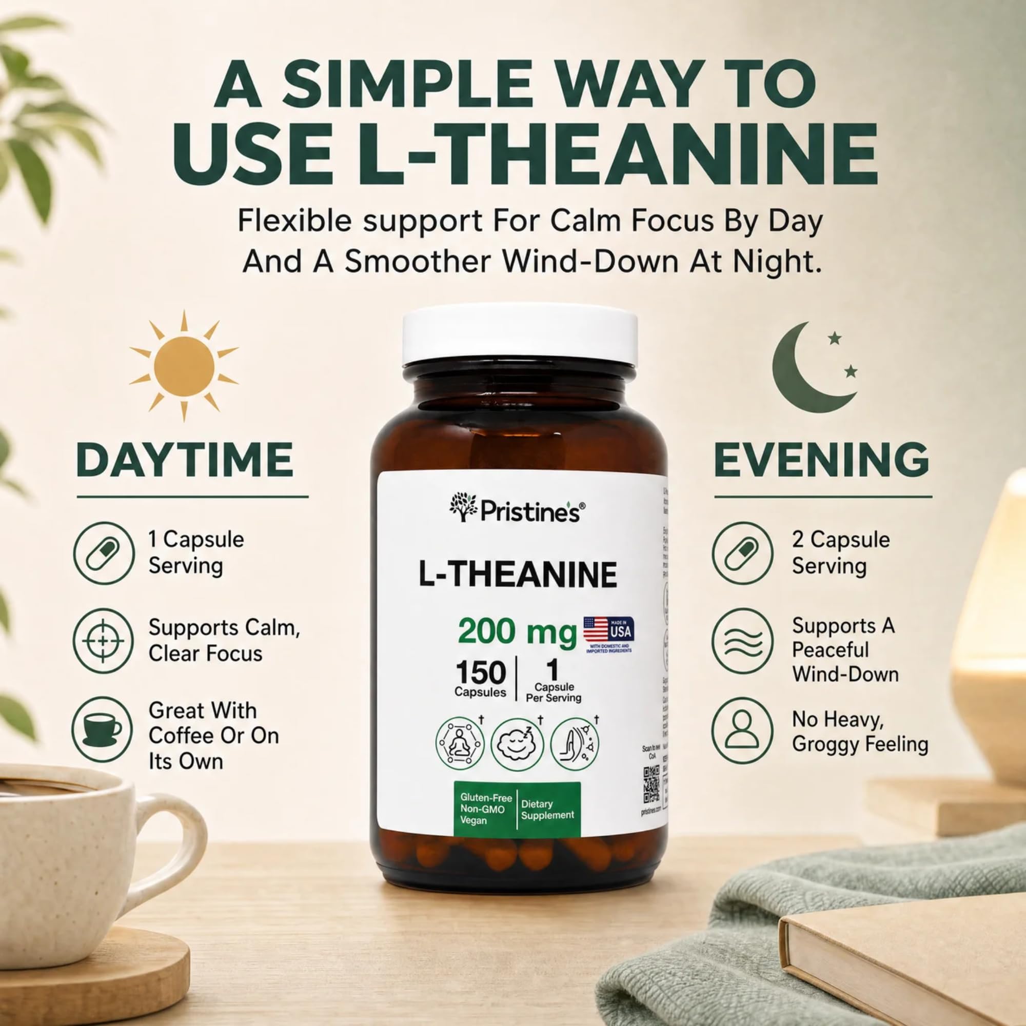 PRISTINE'S L Theanine 200 mg capsule packaging