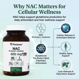 PRISTINE'S NAC 600mg N-Acetyl L-Cysteine capsules on a wooden table