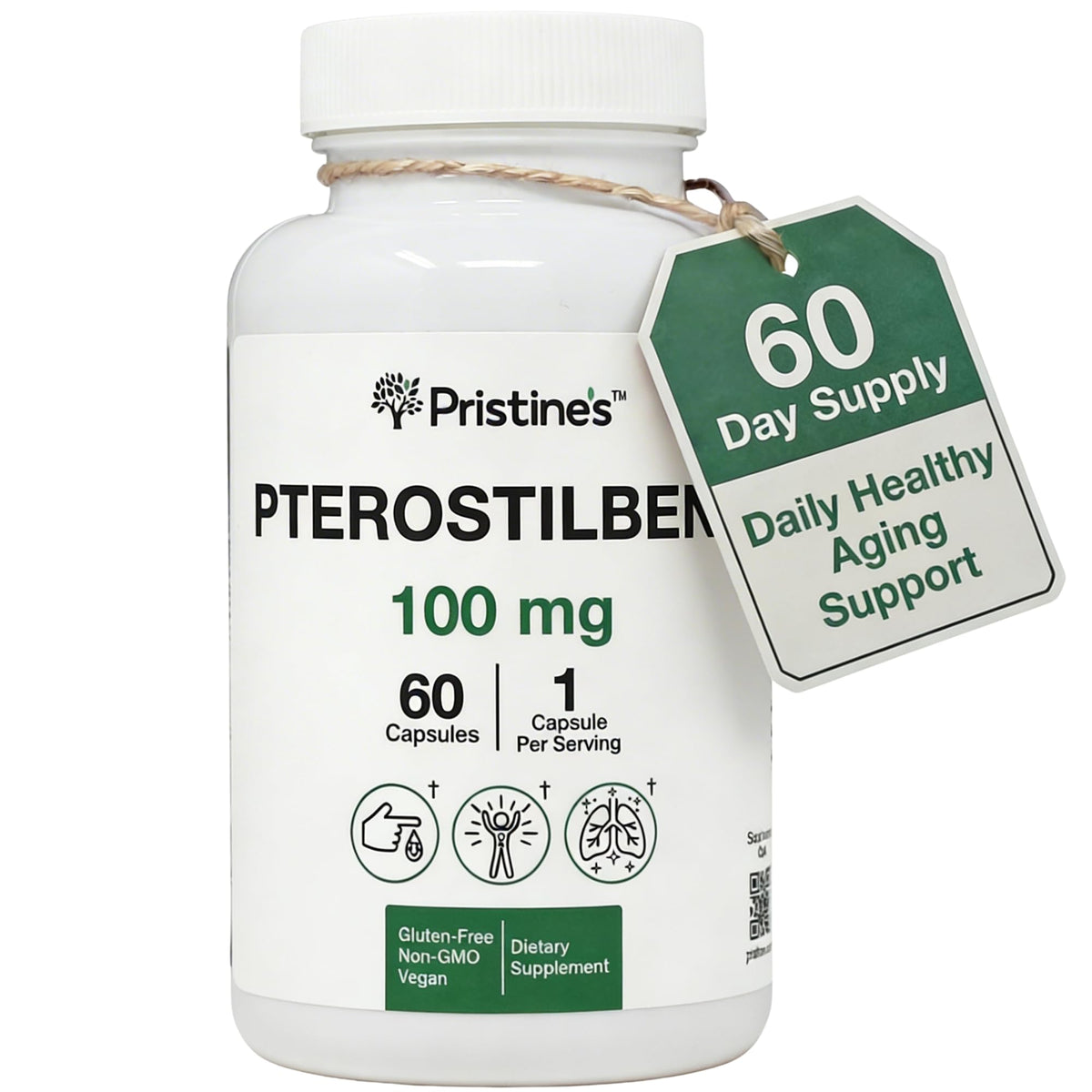 PRISTINE'S Pterostilbene 100mg capsules front view