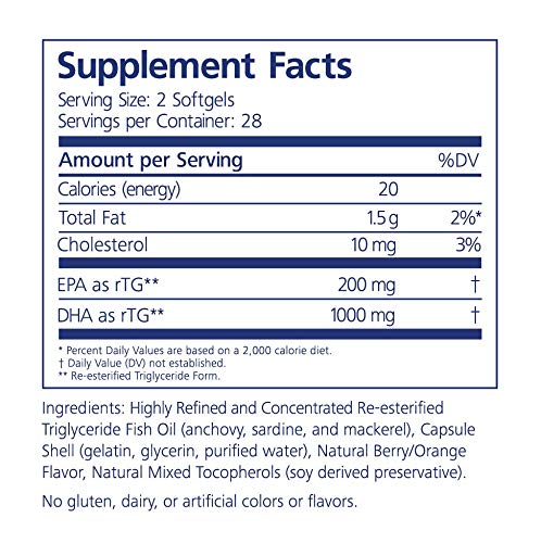 PRN Omega-3 DHA 1000mg EPA 200mg packaging with dosage details