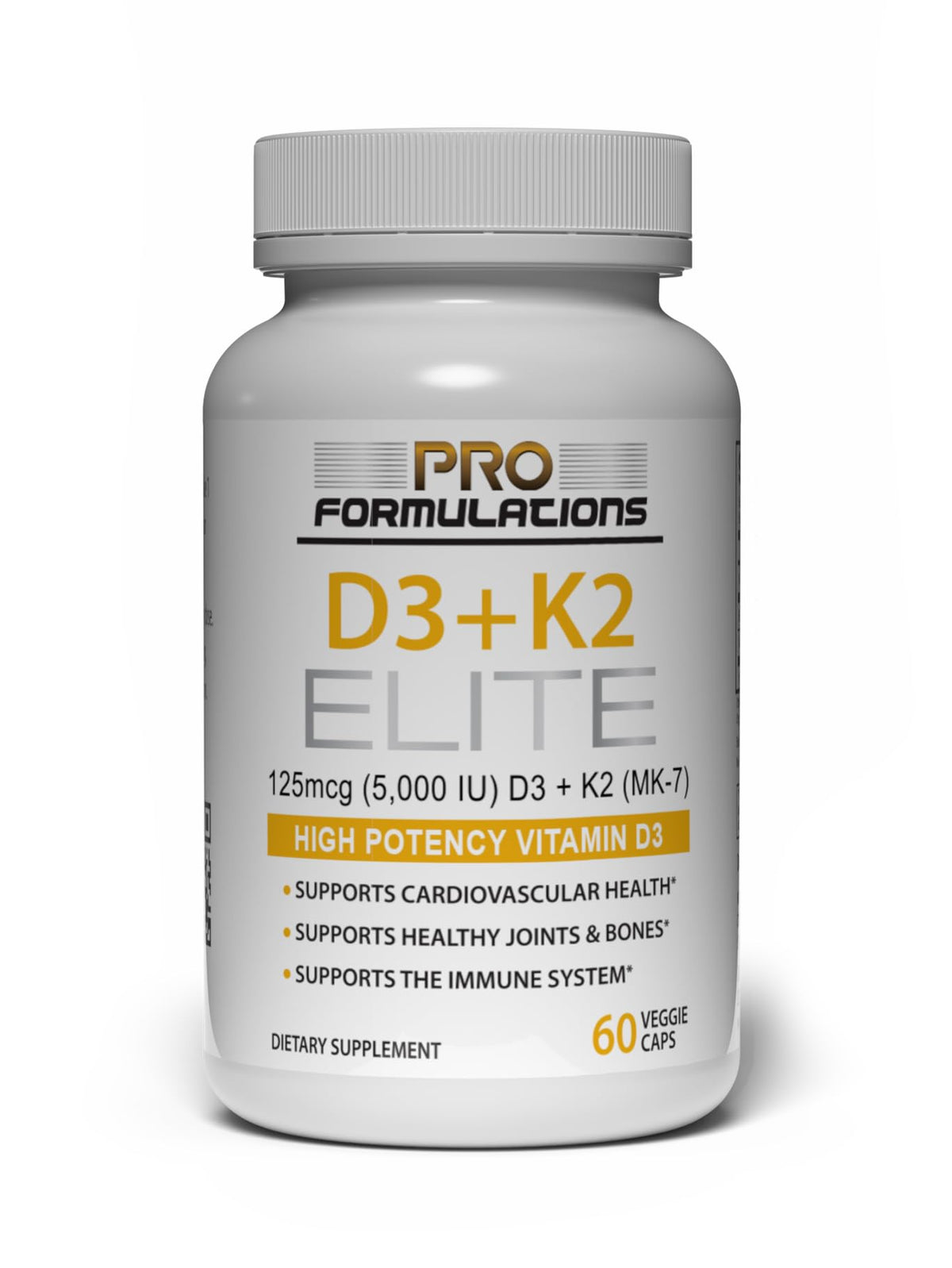 Pro Formulations MD D3 + K2 Elite 60 capsules bottle front view
