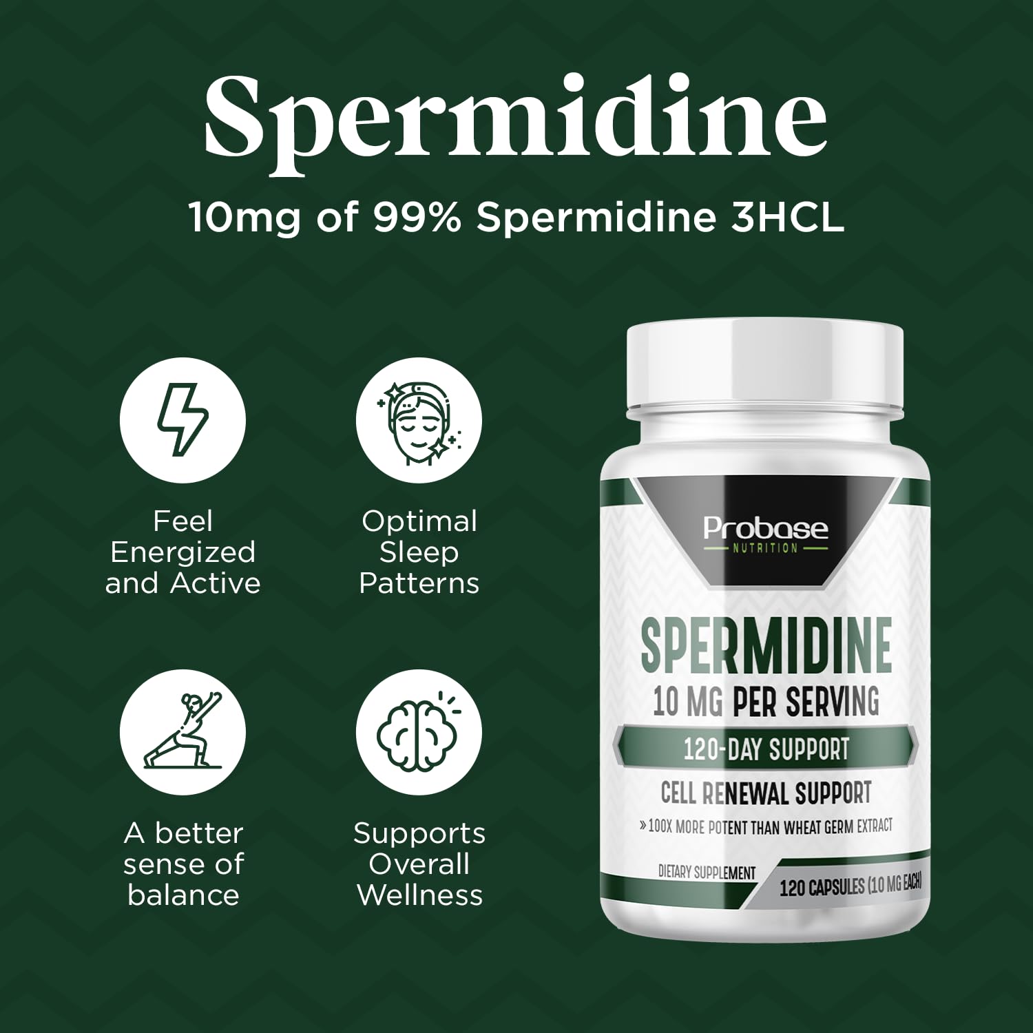 Probase Nutrition Spermidine Capsules 40g capsules on a table