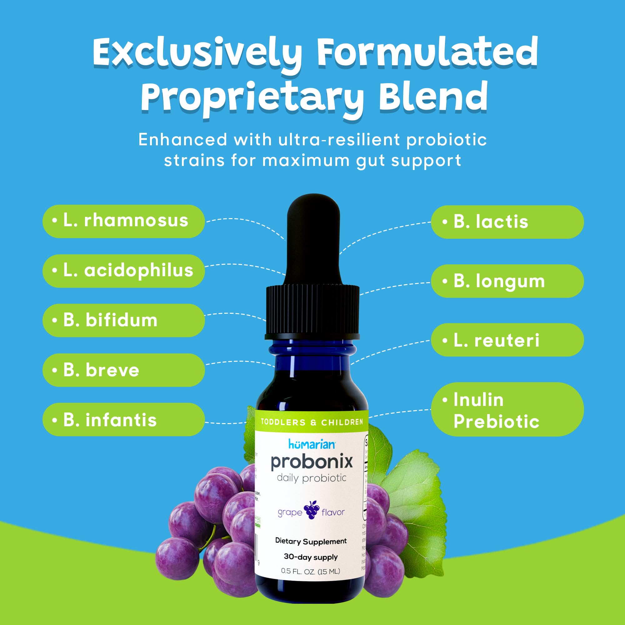 Probonix Probiotic Drops for Kids 50g bottle with a glass of water
