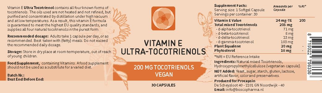 Procapsin Vitamin E Tocotrienols 200mg capsules side view