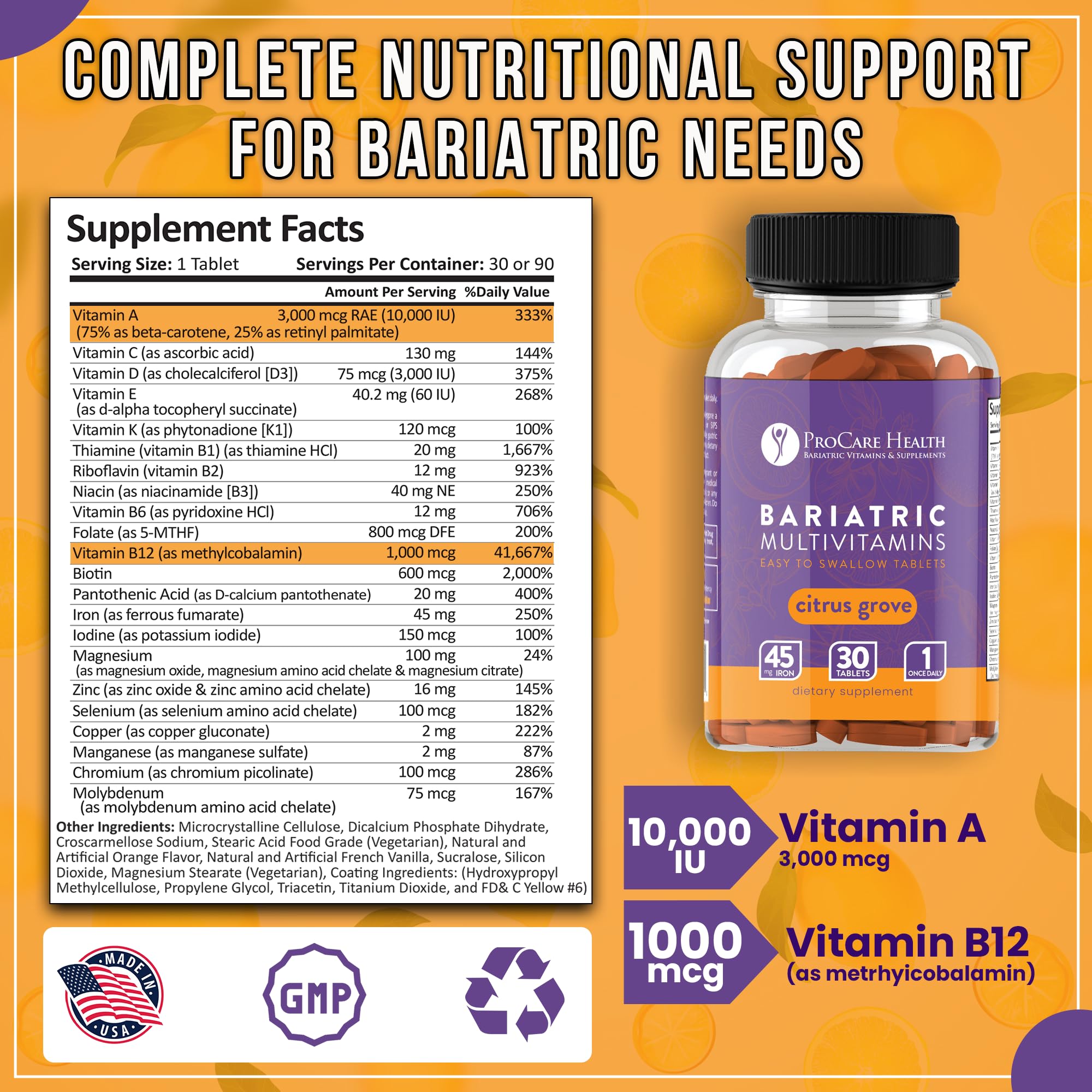 ProCare Health Bariatric Multivitamin 30 Tablets back view
