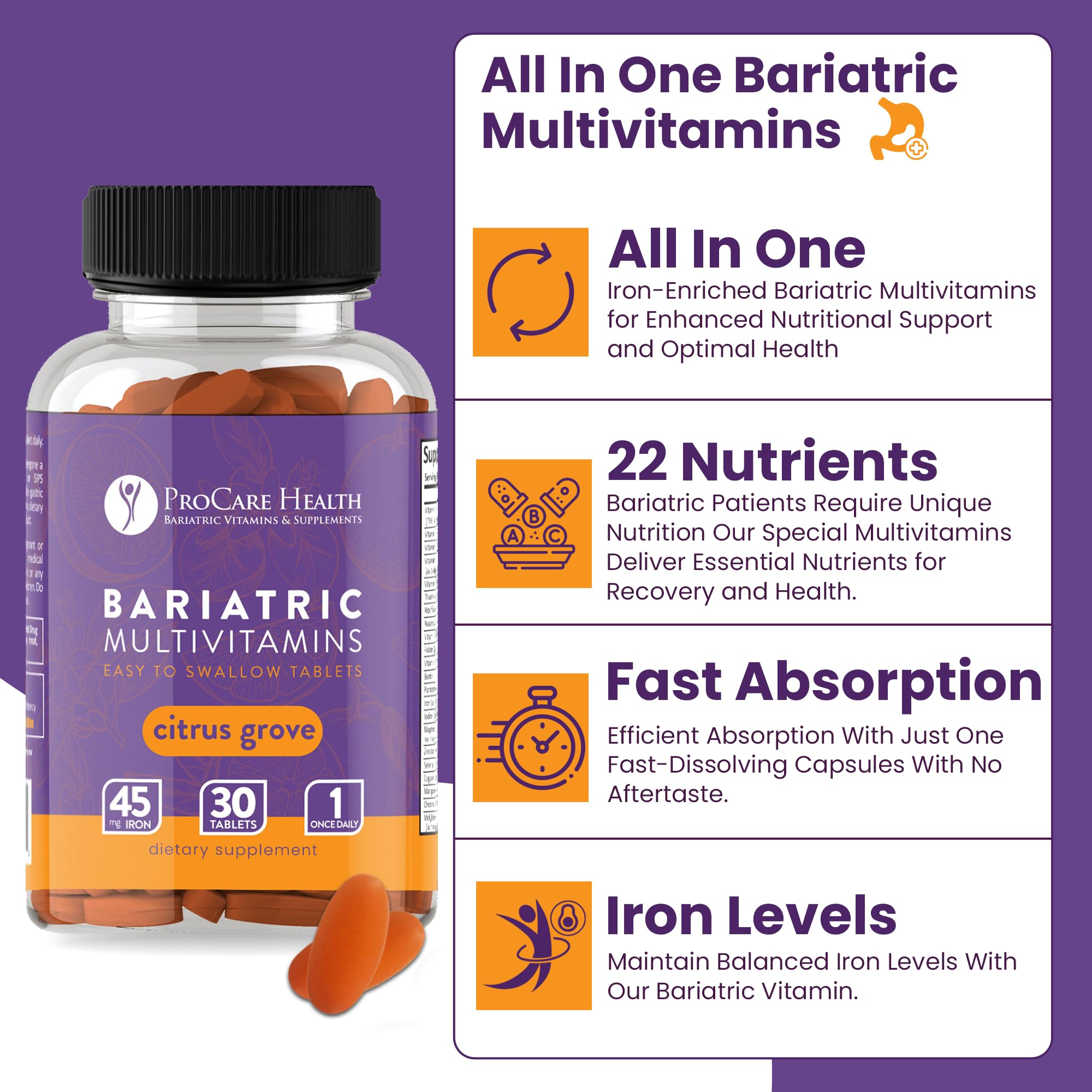 ProCare Health Bariatric Multivitamin 30 Tablets easy to swallow