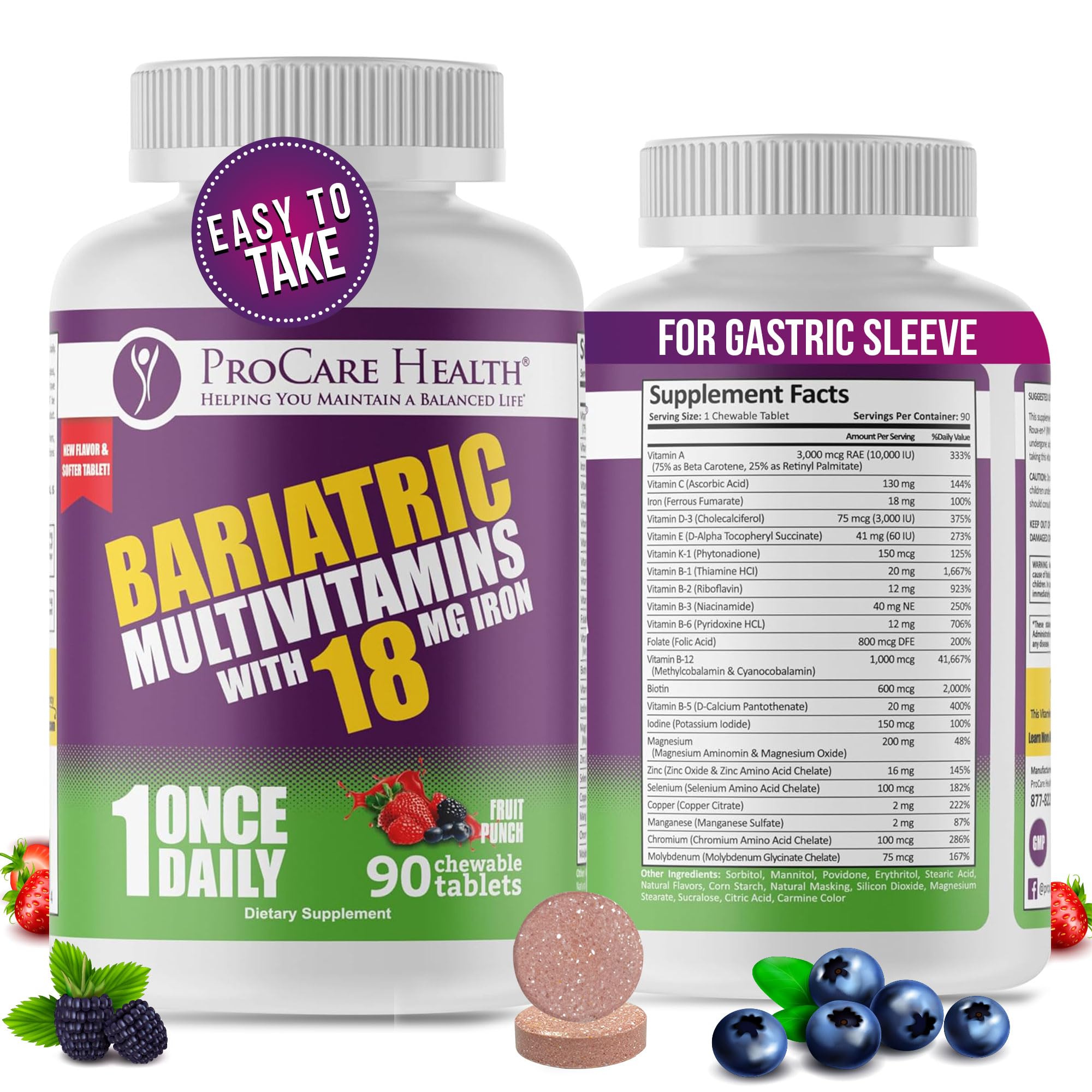 ProCare Health Bariatric Multivitamin Chewables 90 tablets front view