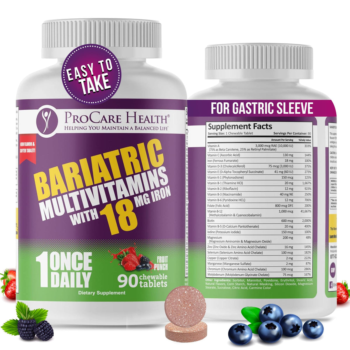 ProCare Health Bariatric Multivitamin Chewables 90 tablets front view