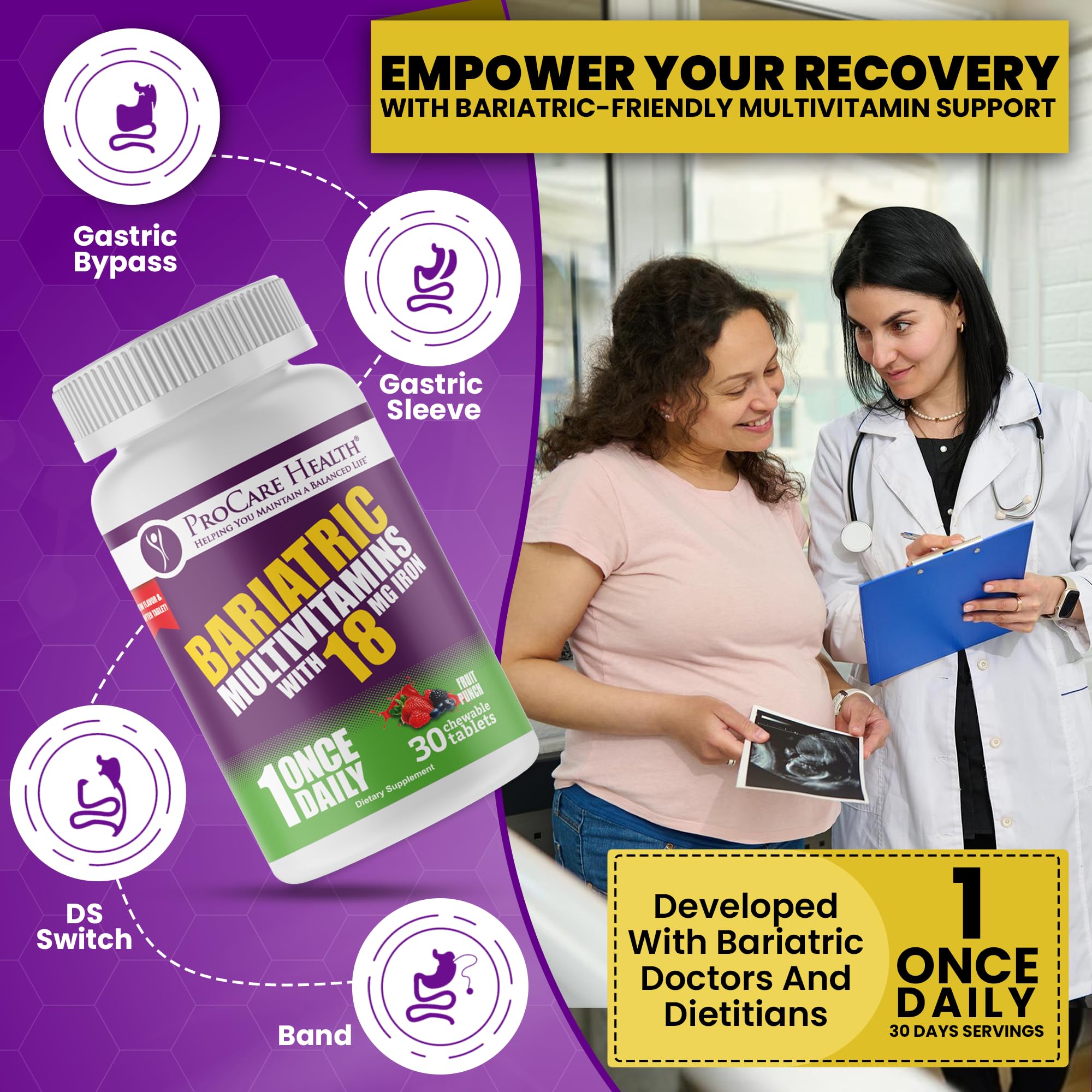 ProCare Health Bariatric Multivitamin Chewables back view with ingredients list