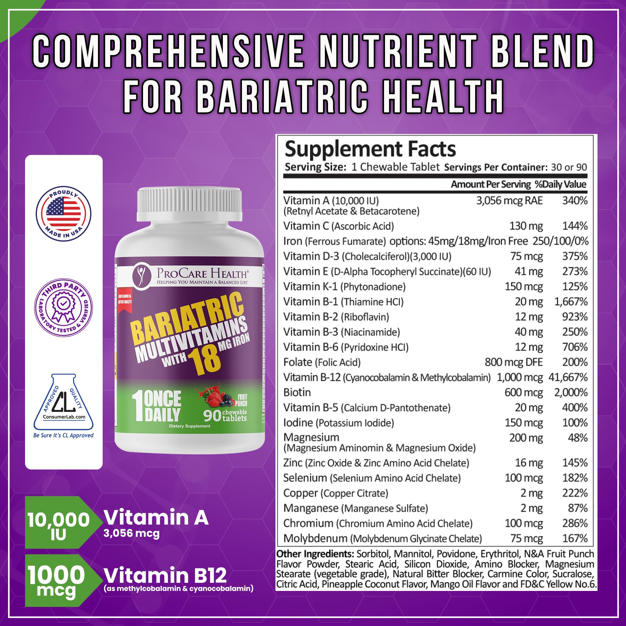 ProCare Health Bariatric Multivitamin Chewables fruit punch flavour tablet close-up