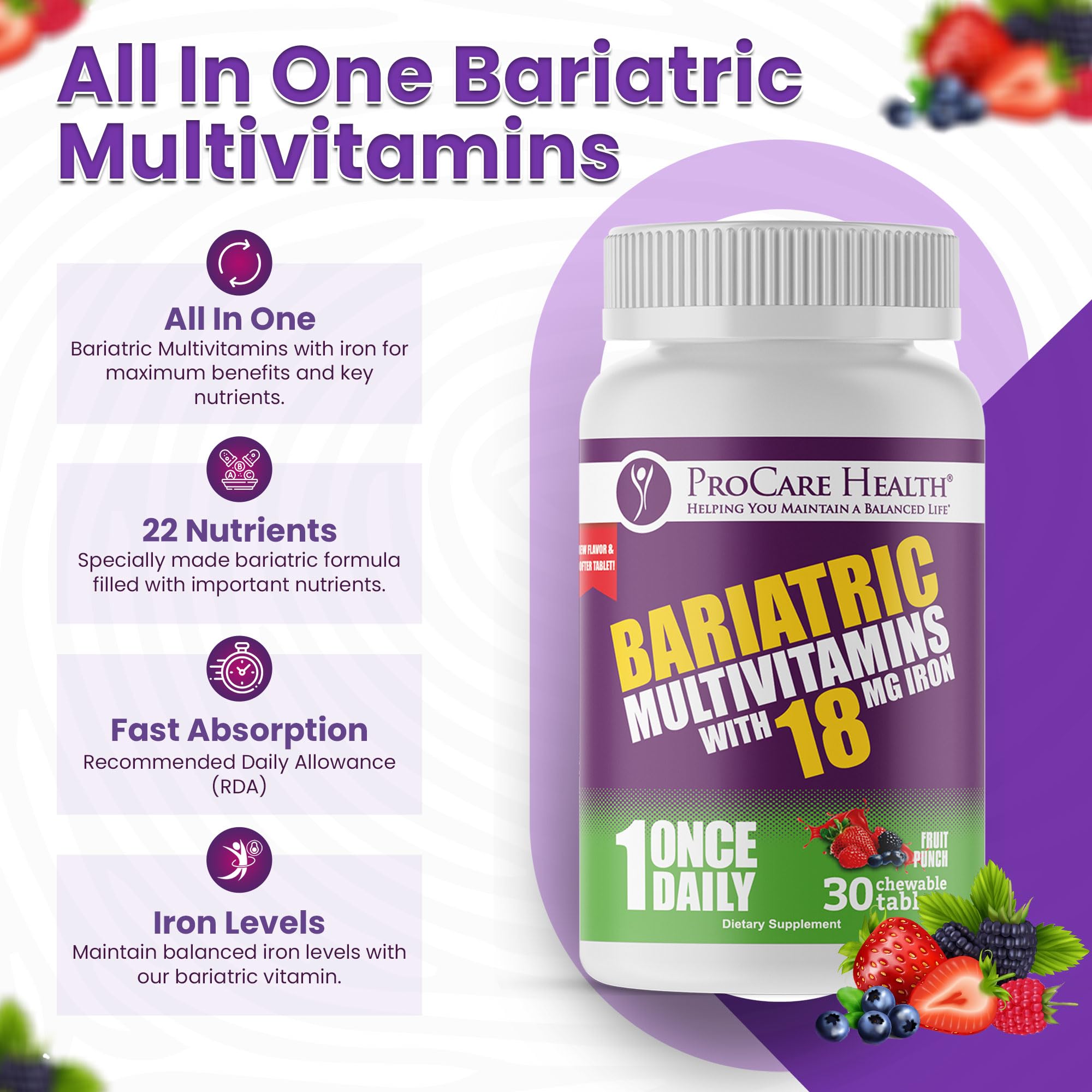 ProCare Health Bariatric Multivitamin Chewables fruit punch flavour tablets