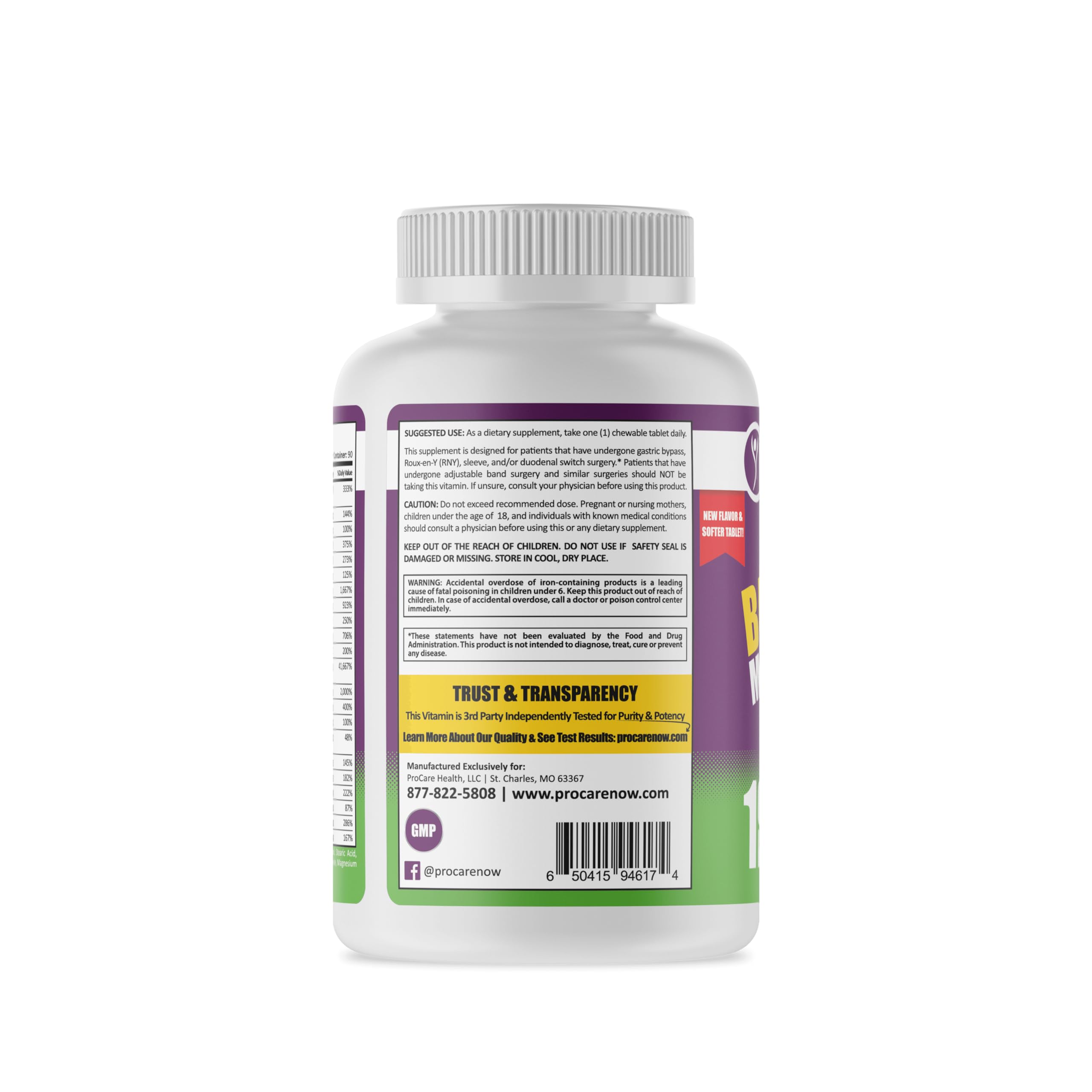 ProCare Health Bariatric Multivitamin Chewables open bottle with tablets
