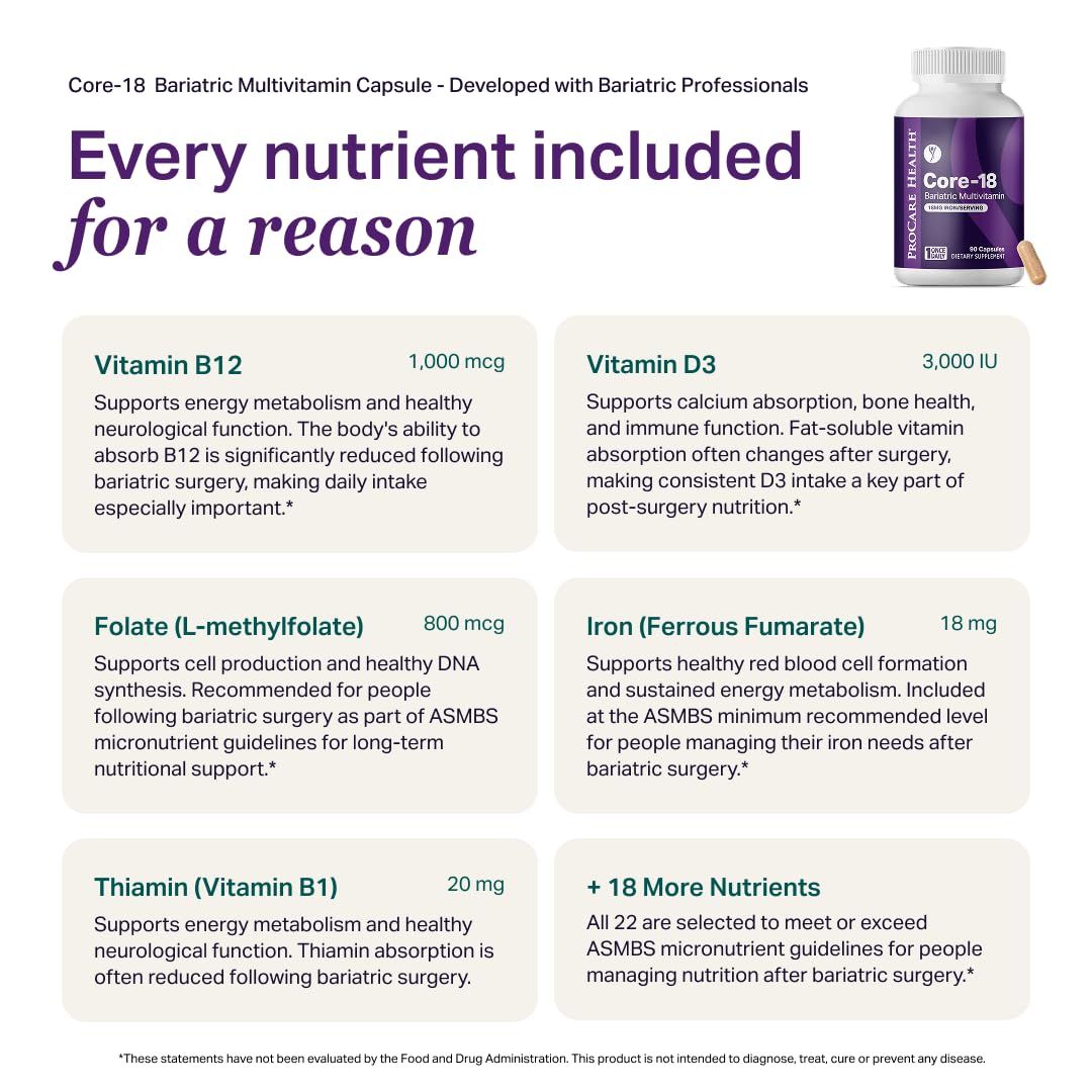ProCare Health Bariatric Multivitamin with Iron bottle on a kitchen counter