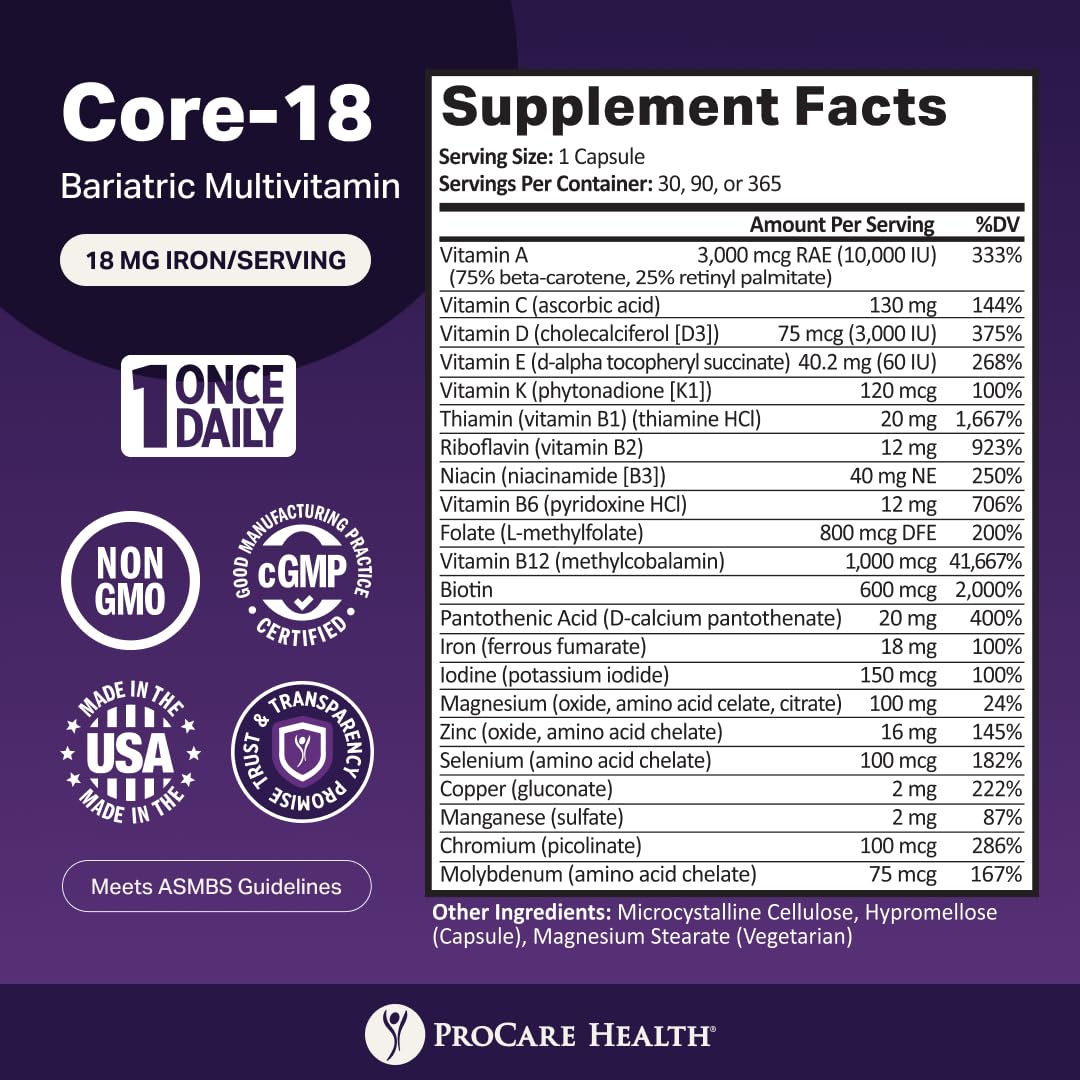ProCare Health Bariatric Multivitamin with Iron capsules on a white background